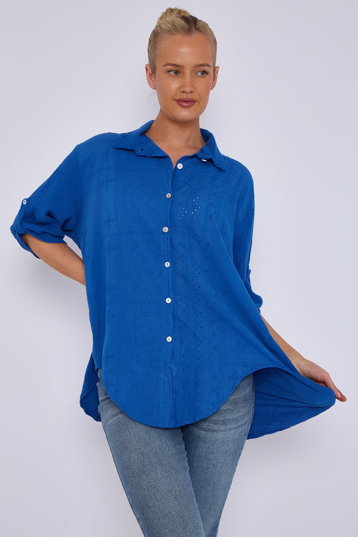 Broderie Panel Oversized Shirt