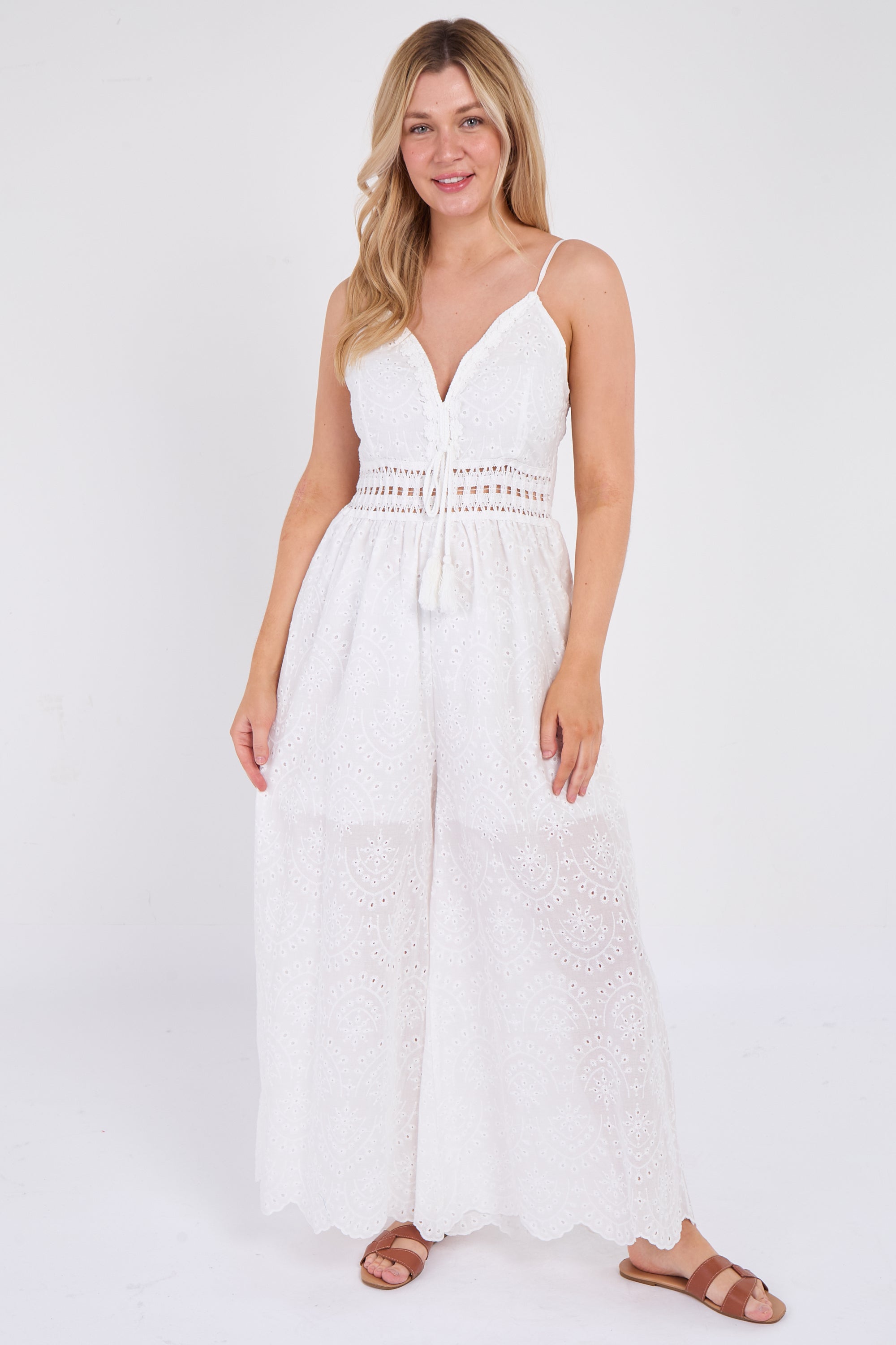Broderie Lace Wide Leg Jumpsuit