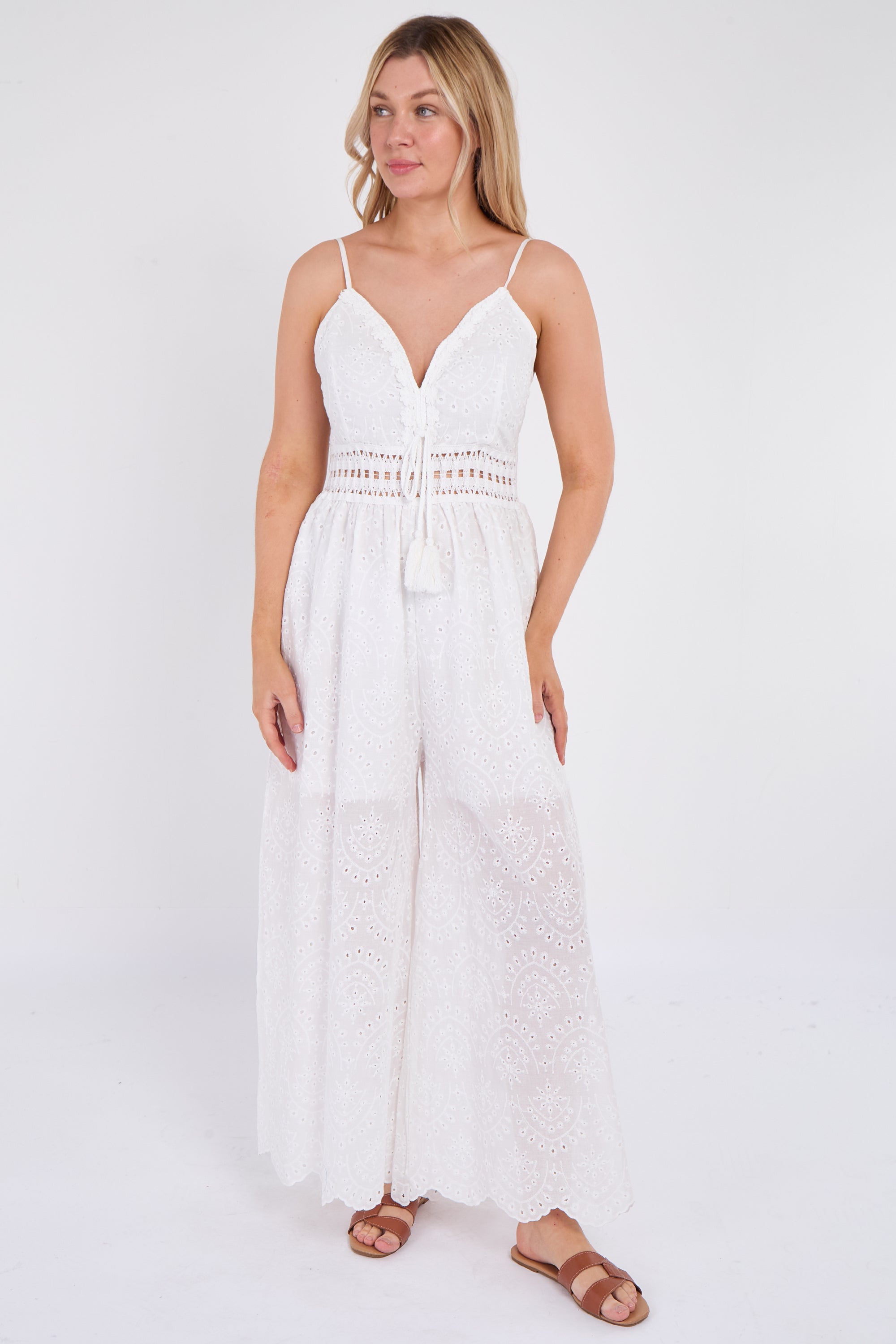 Broderie Lace Wide Leg Jumpsuit