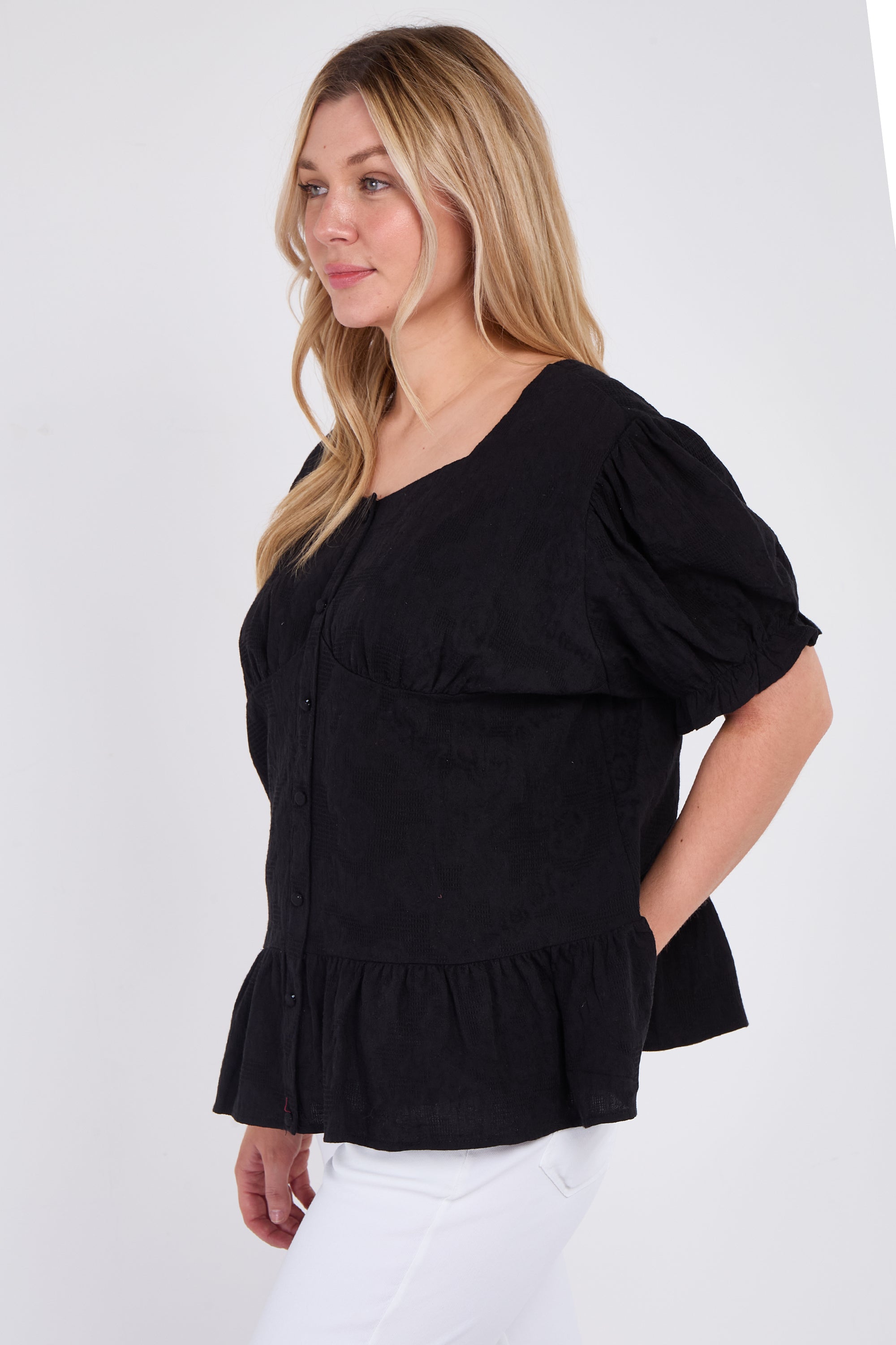 Button Front Peplum Top