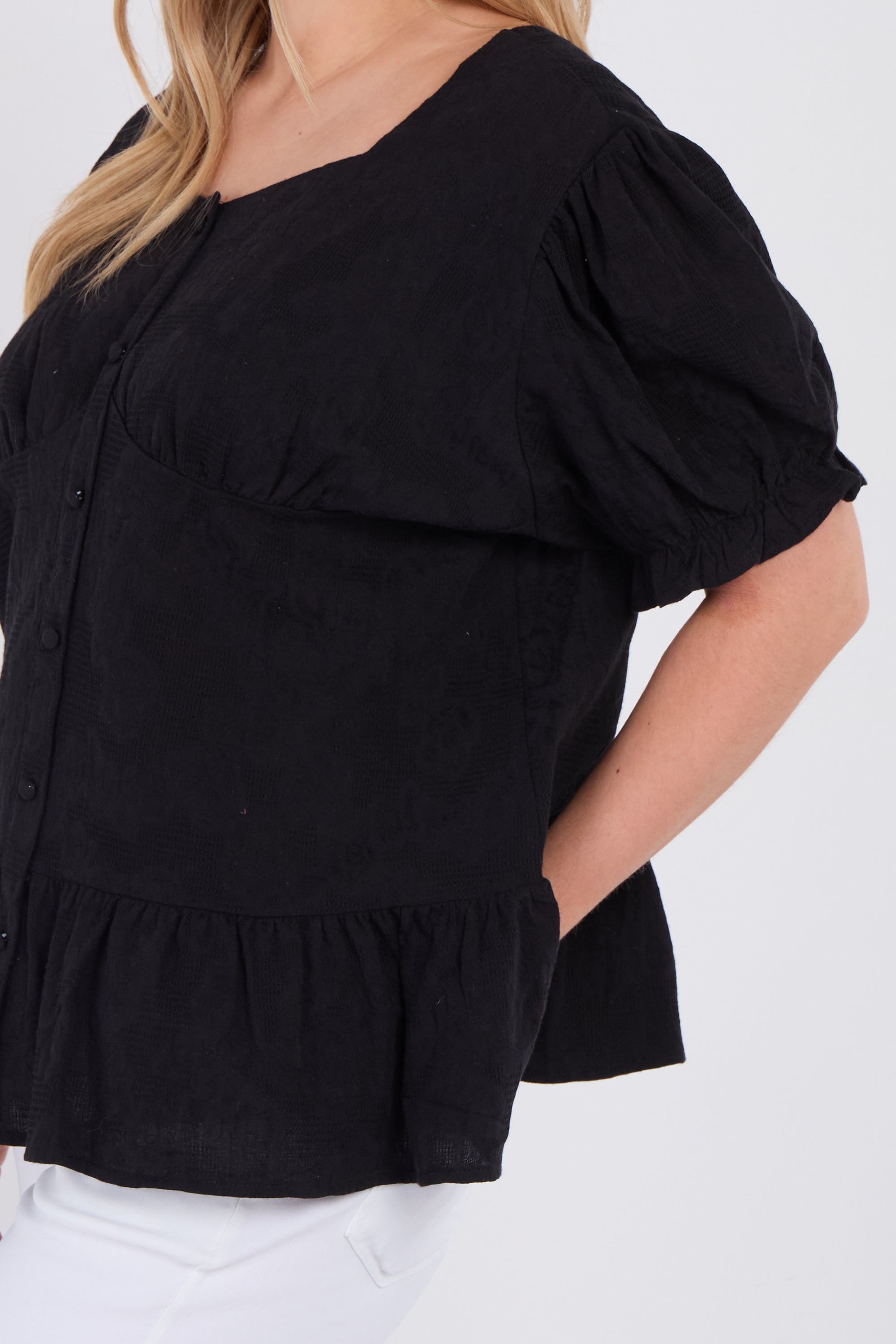 Button Front Peplum Top