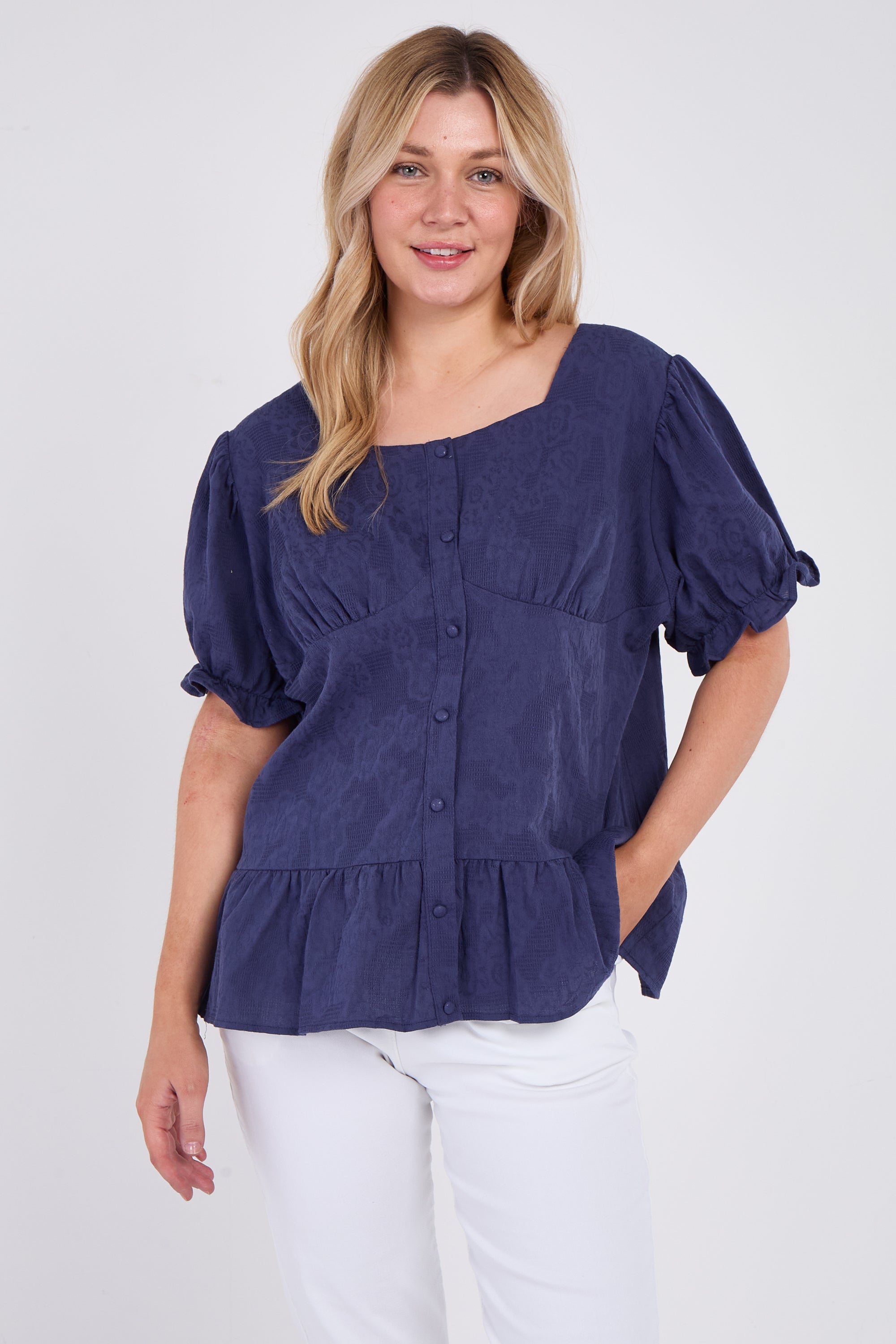 Button Front Peplum Top