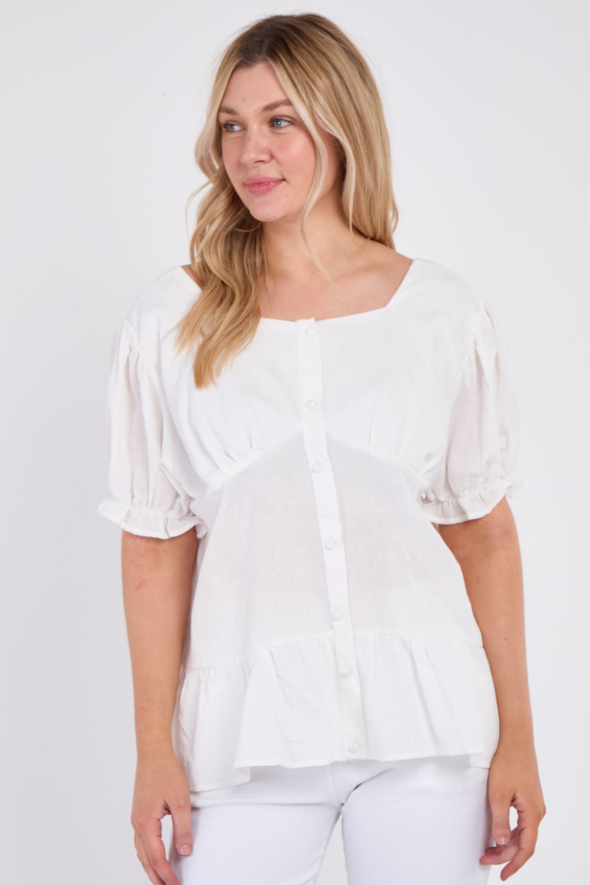 Button Front Peplum Top