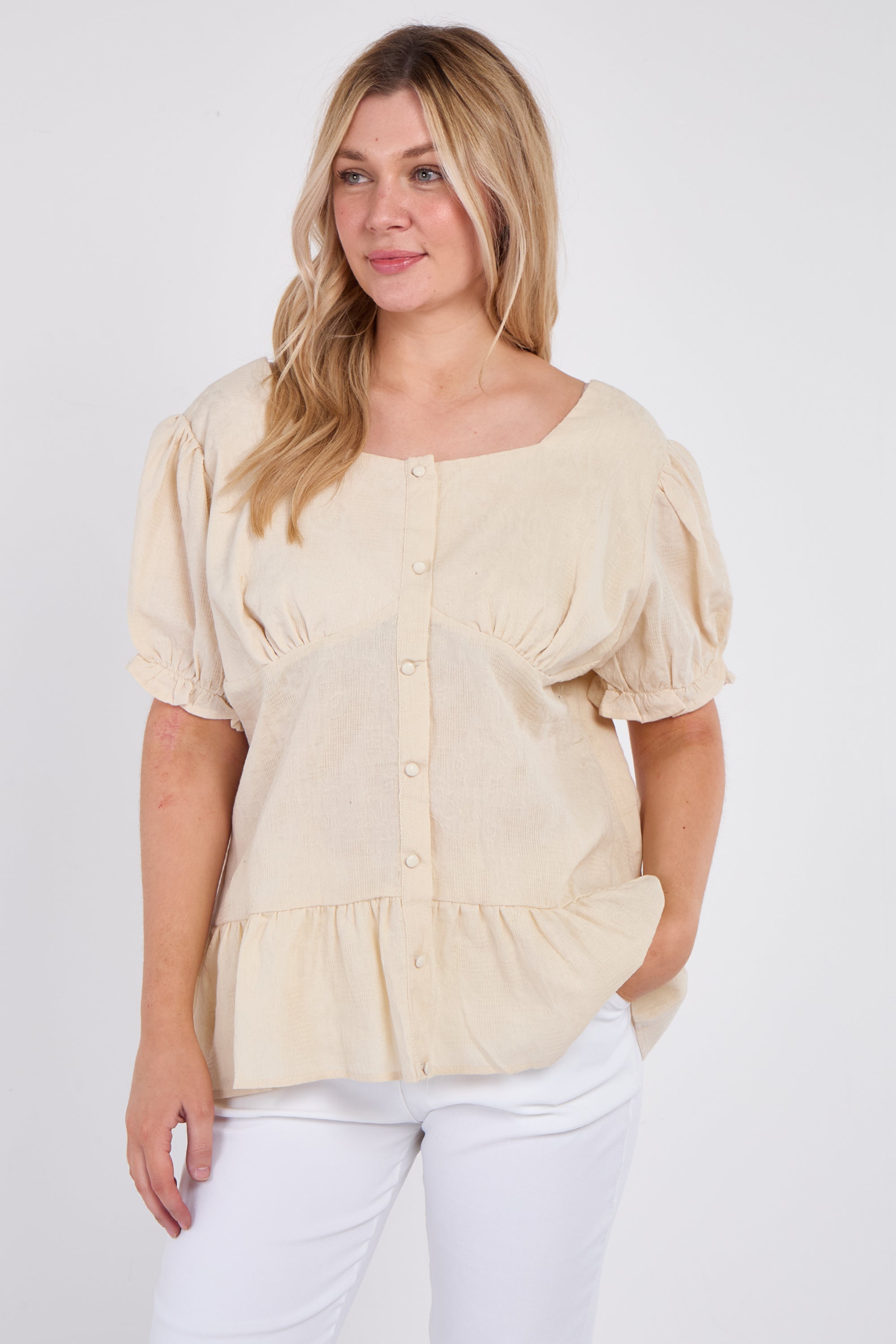 Button Front Peplum Top