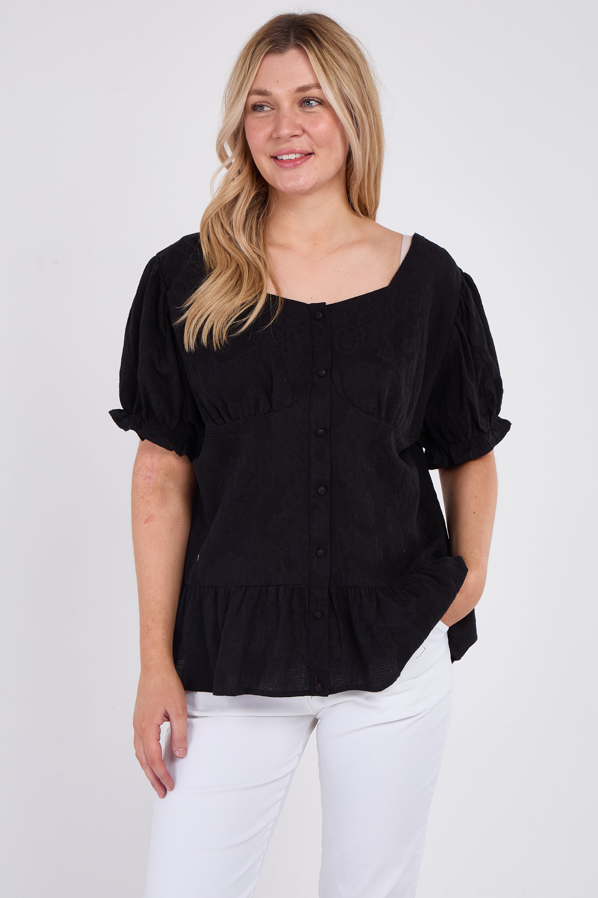Button Front Peplum Top