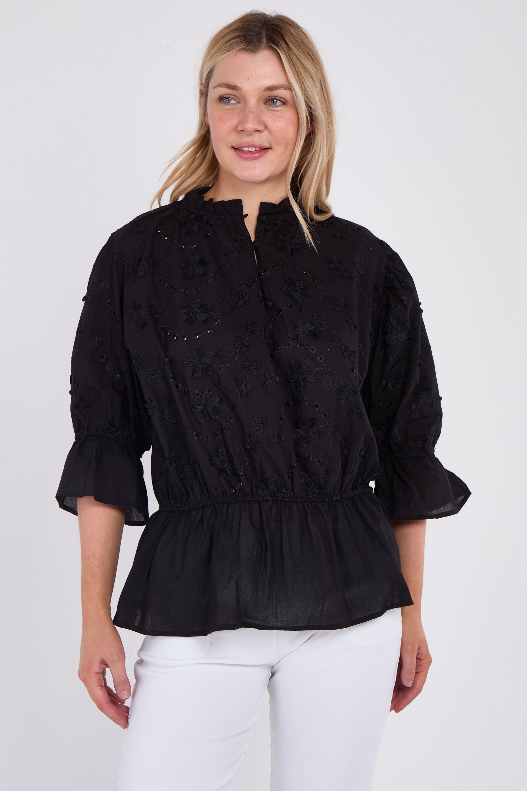 Floral Embroidered Peplum Blouse