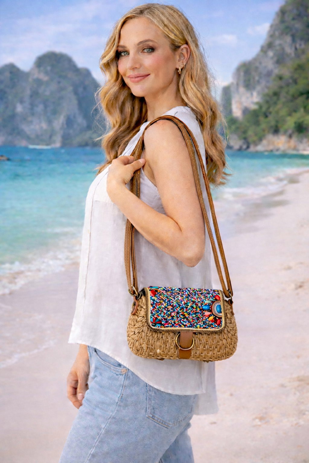 Beaded Flap Crossbody Bag