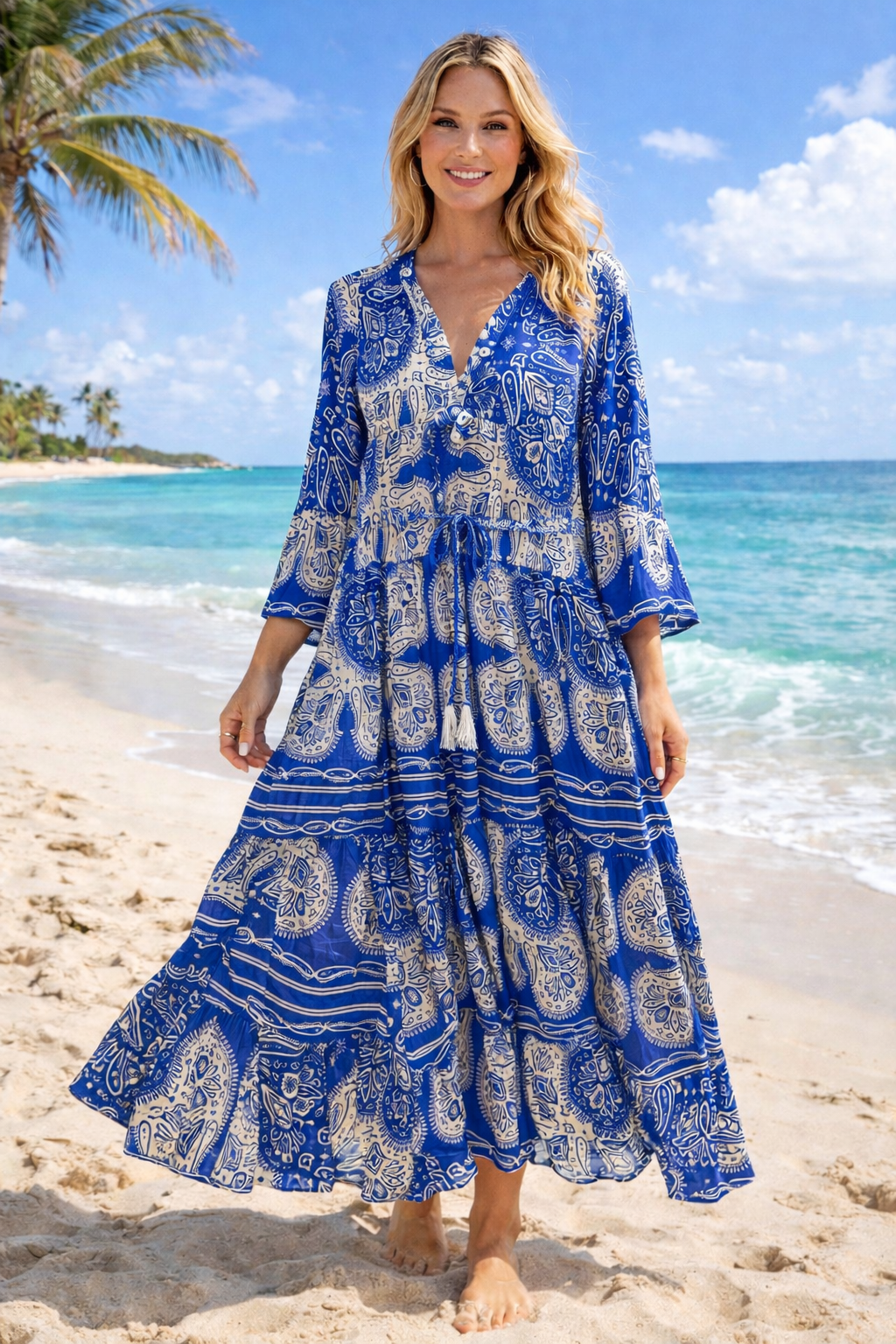Paisley Print Tiered Maxi Dress