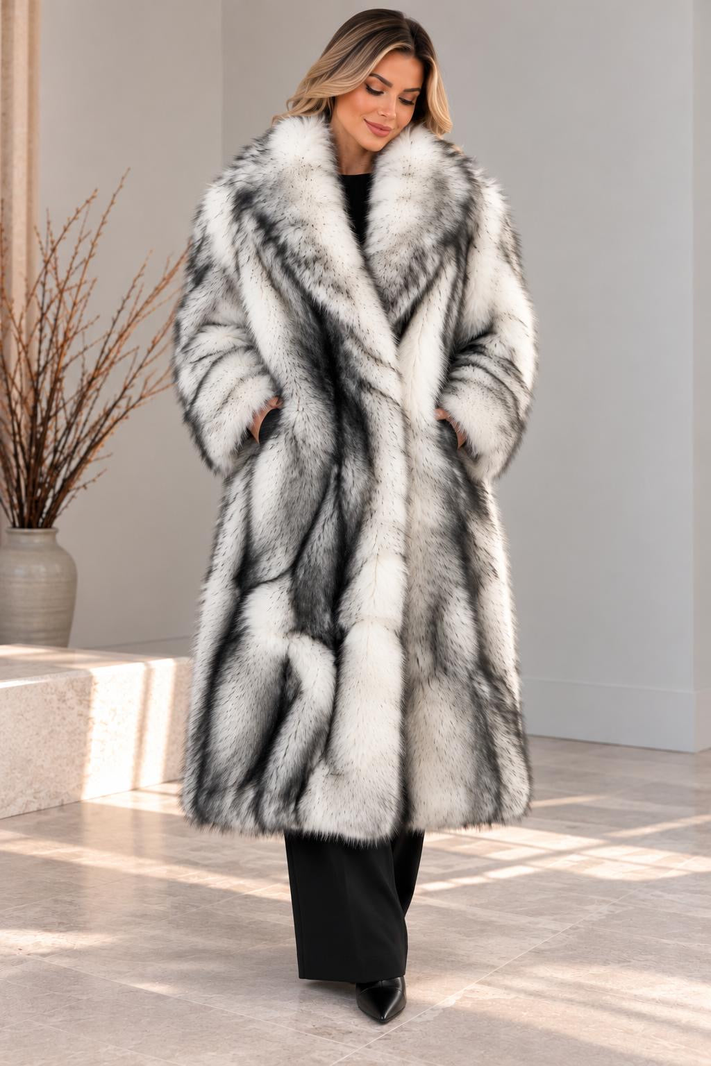 Statement Longline Fur Coat