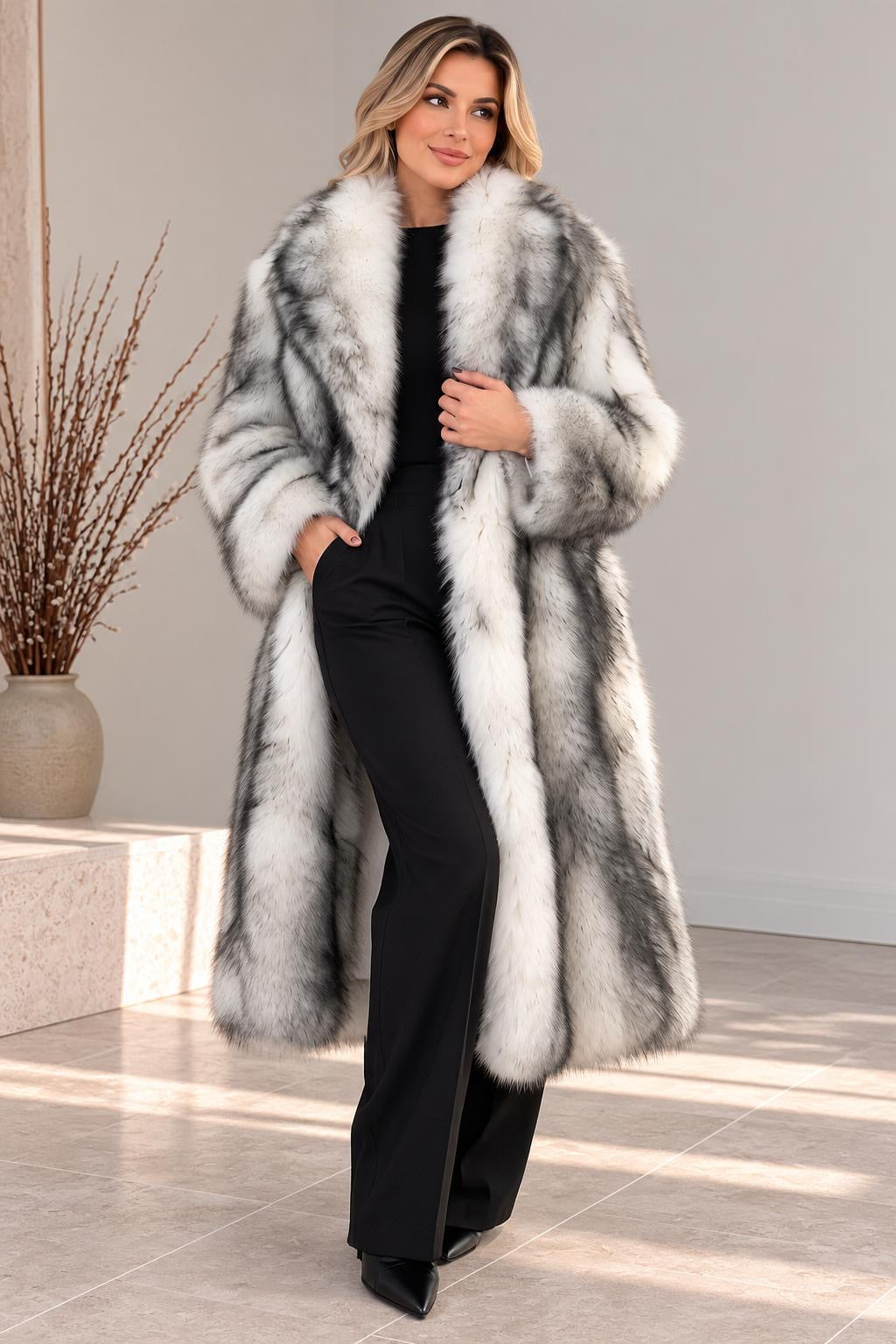 Statement Longline Fur Coat