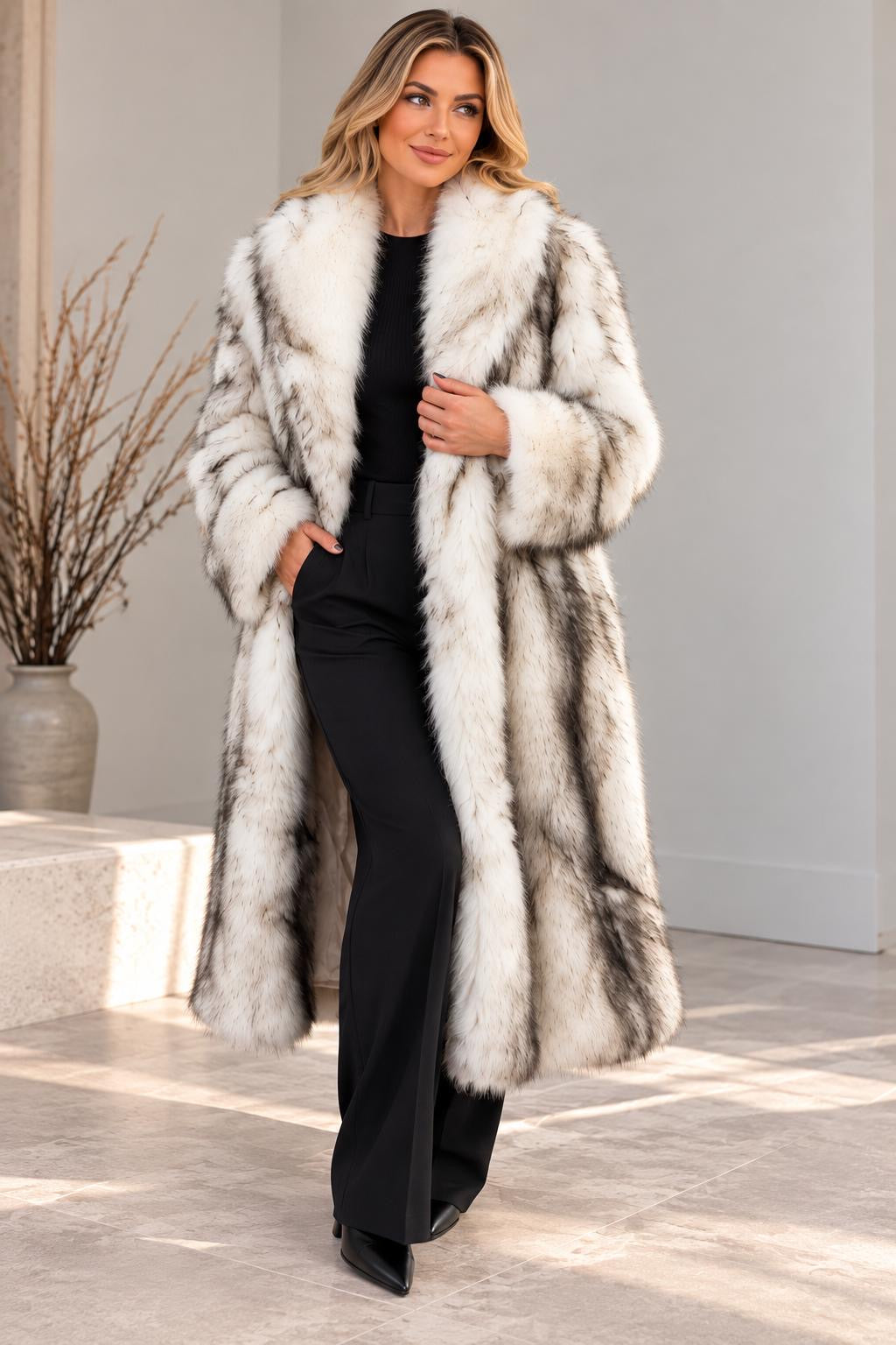 Statement Longline Fur Coat