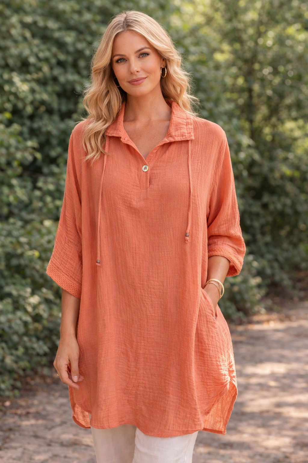 Bubble cotton tunic blouse