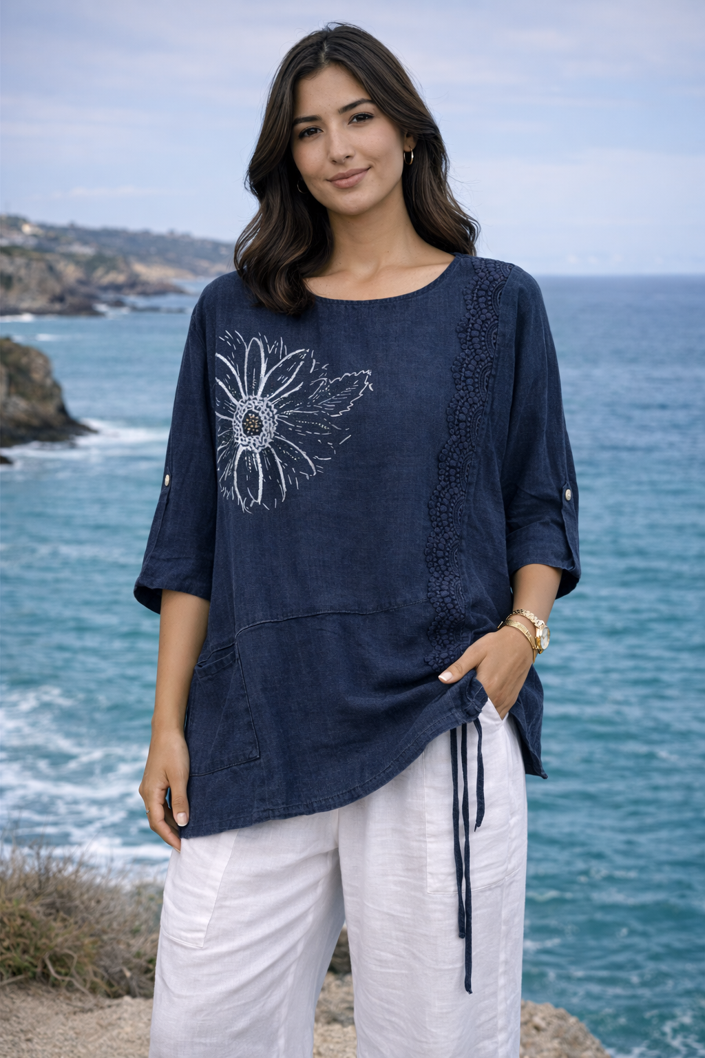 Floral Appliqué Layered Top