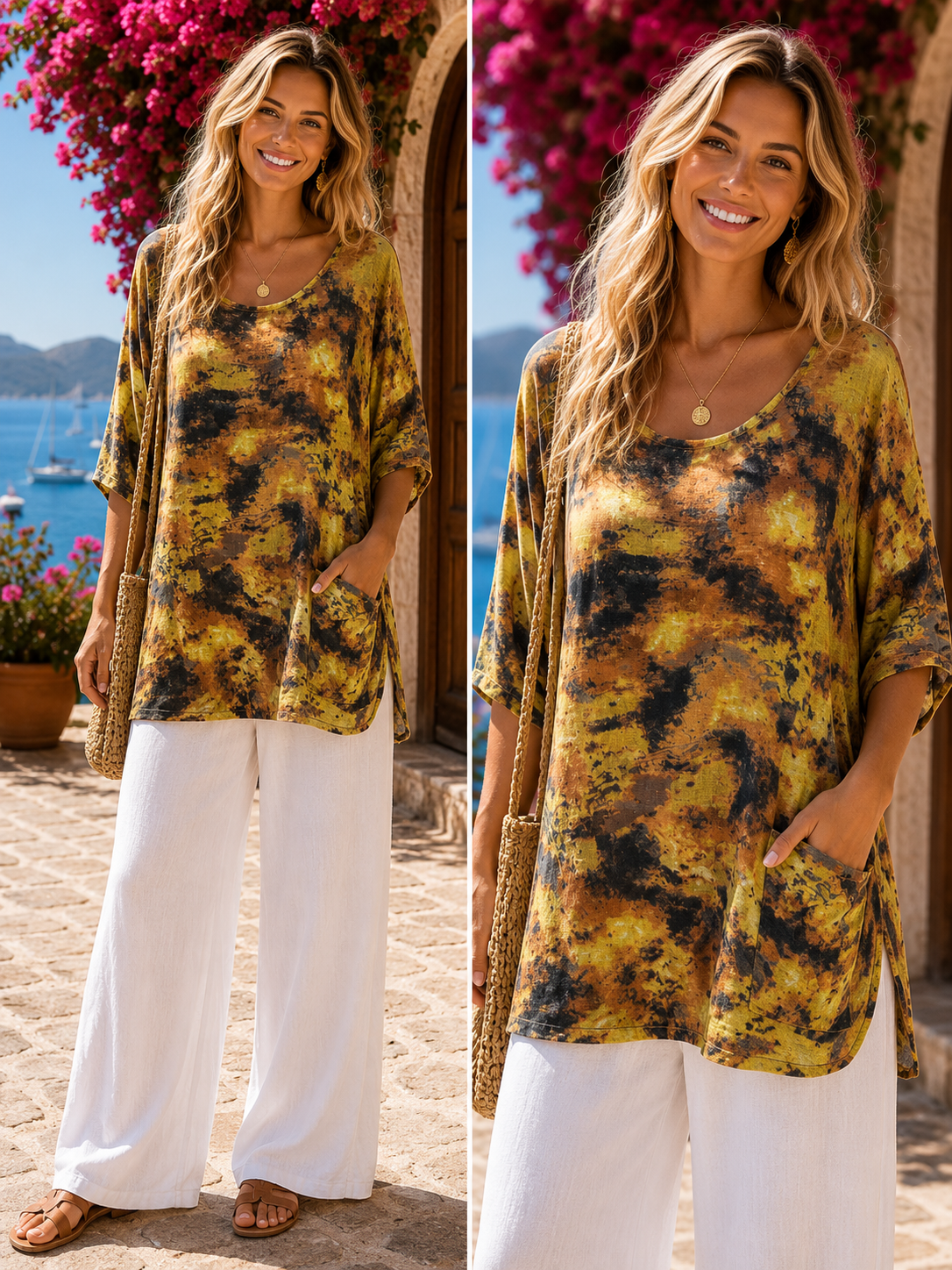 Tie-Dye Print Oversized Pocket Tunic Top