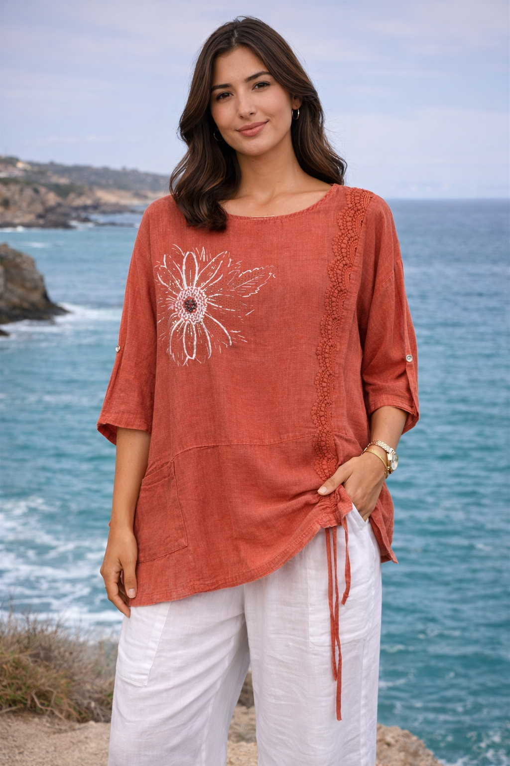 Floral Appliqué Layered Top