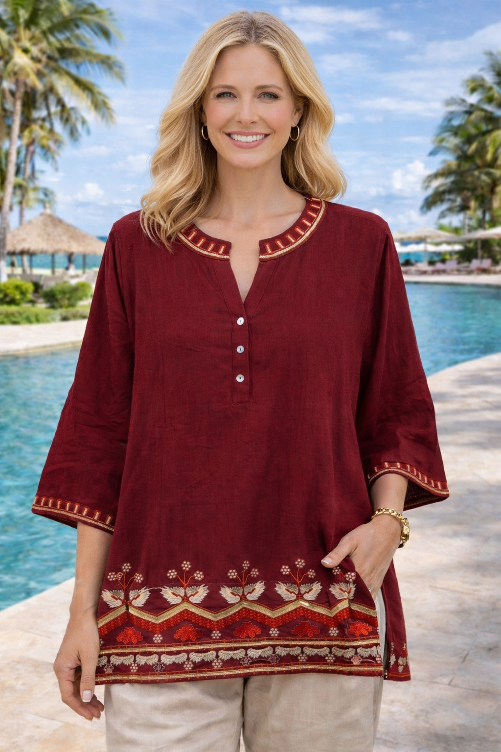 Embroidered Border Top