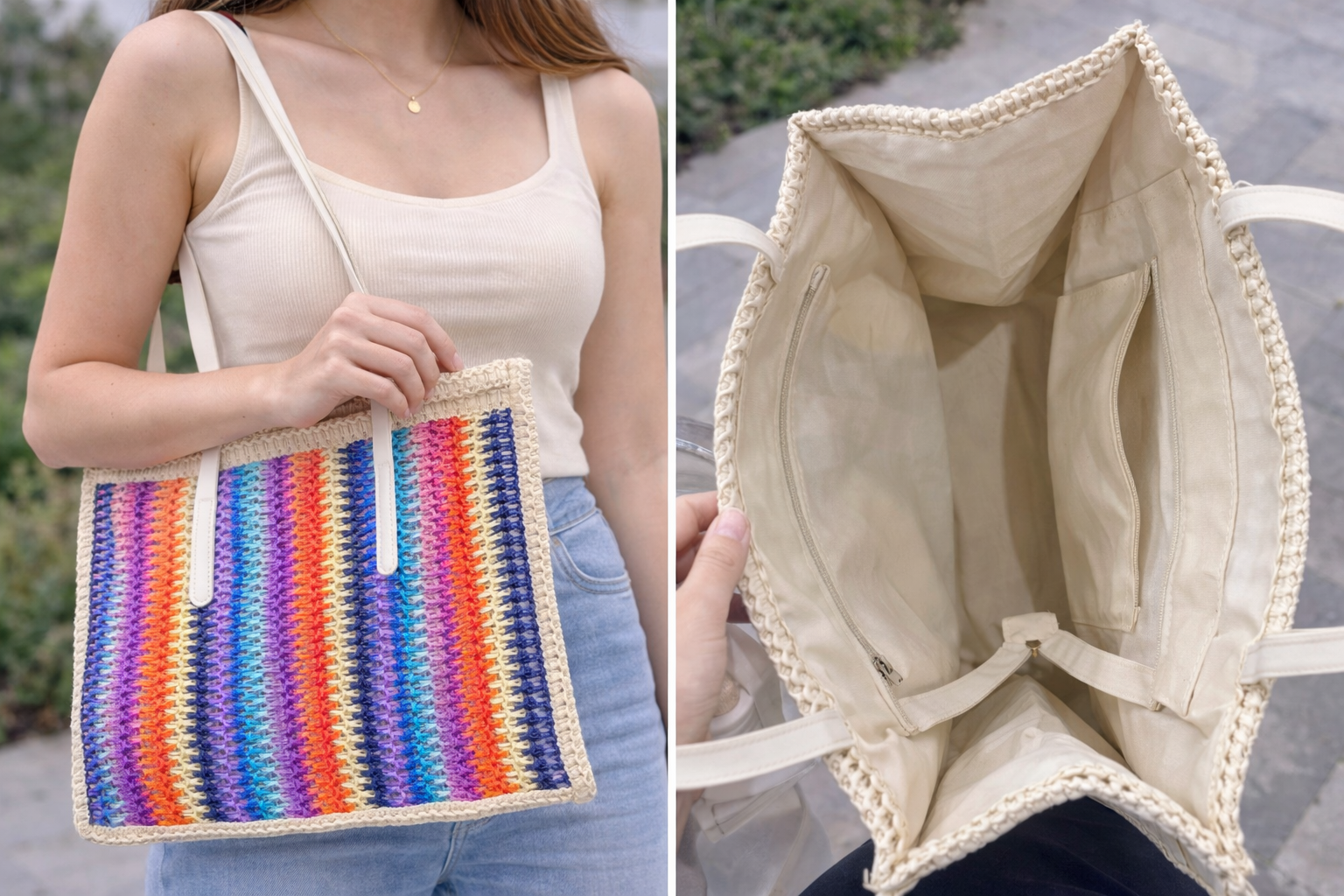 Rainbow Woven Tote Ba