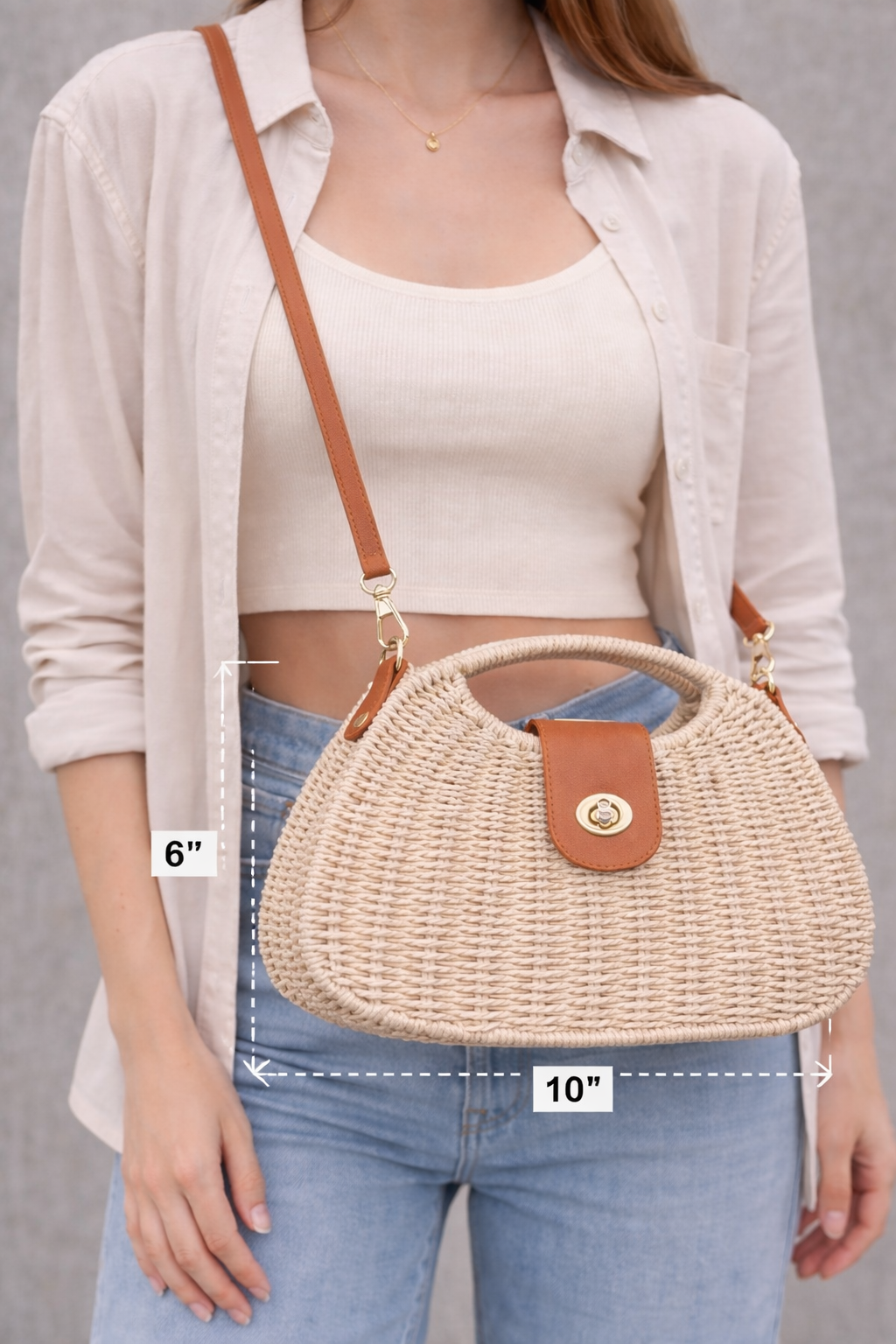 Woven Straw Half-Moon Bag