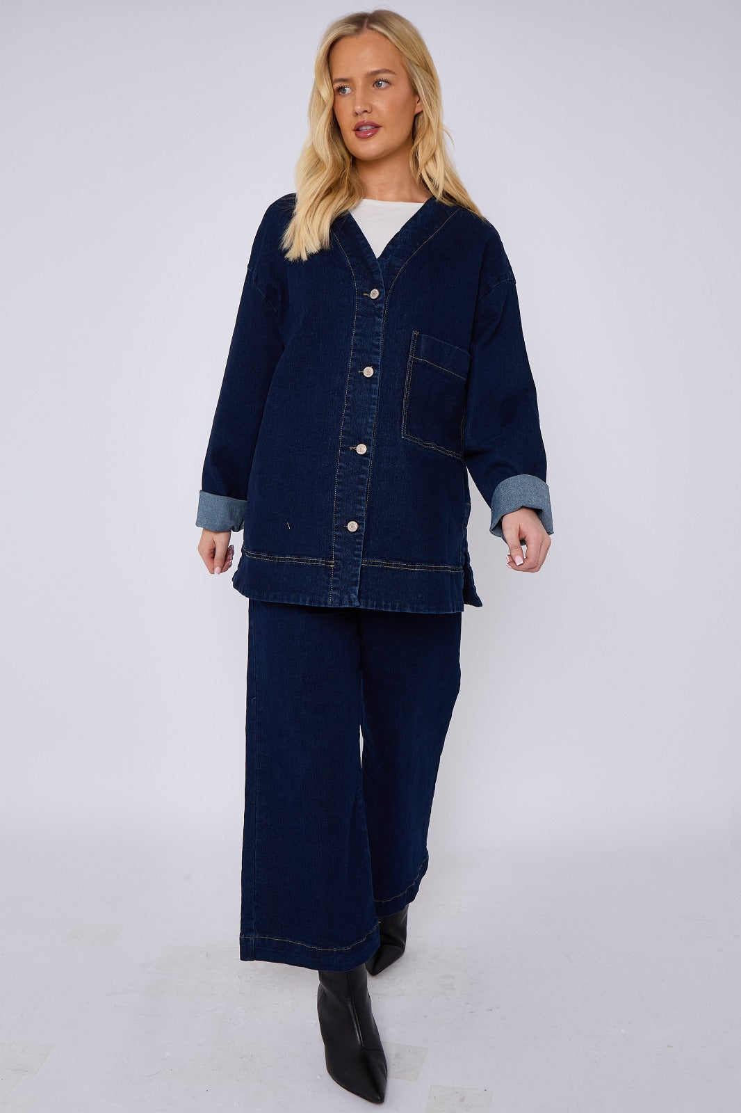 Blue Oversized Button Front Denim Jacket