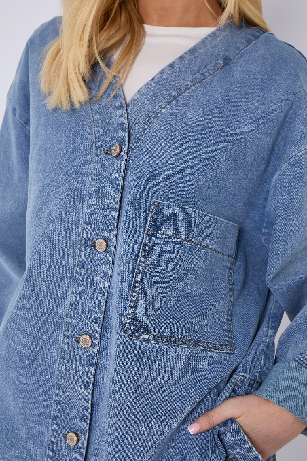 Blue Oversized Button Front Denim Jacket