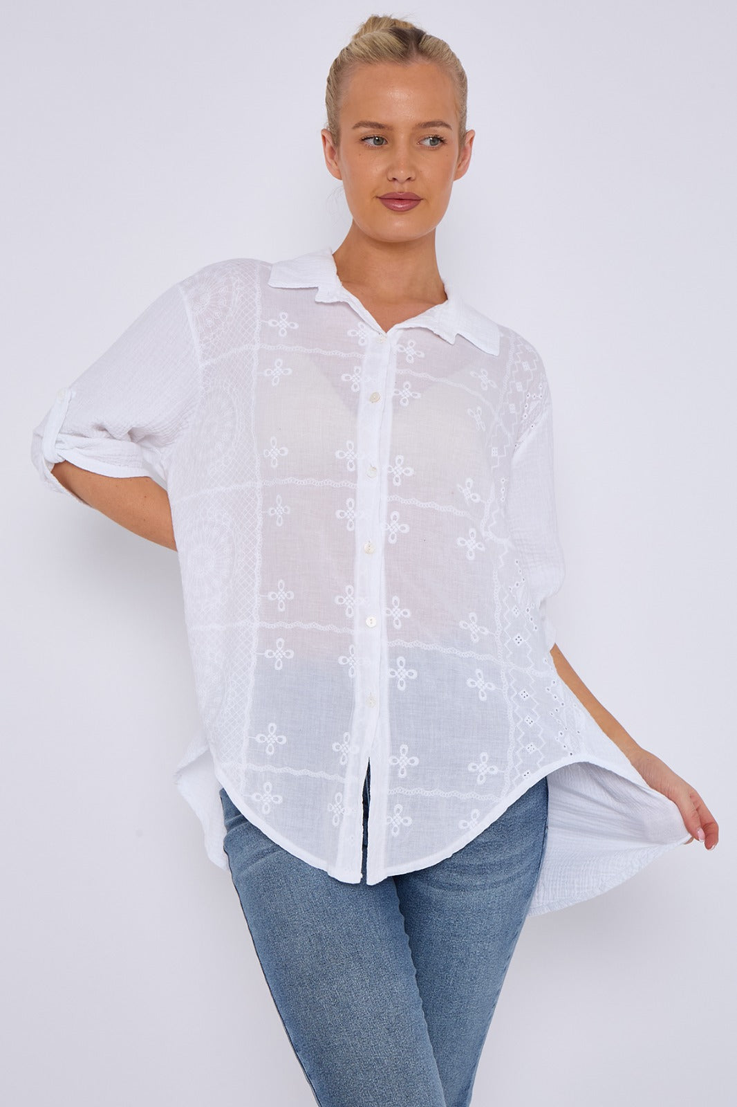 Broderie Panel Oversized Shirt