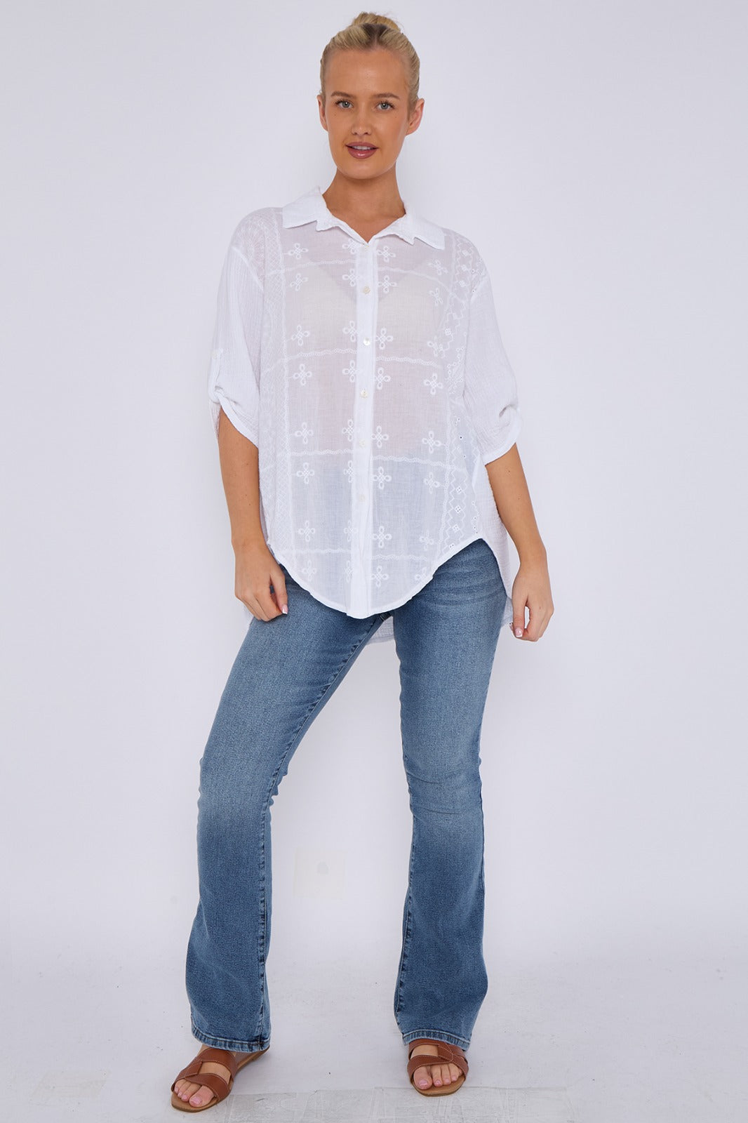 Broderie Panel Oversized Shirt