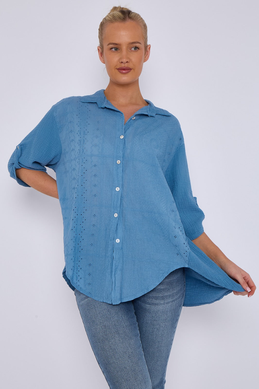 Broderie Panel Oversized Shirt