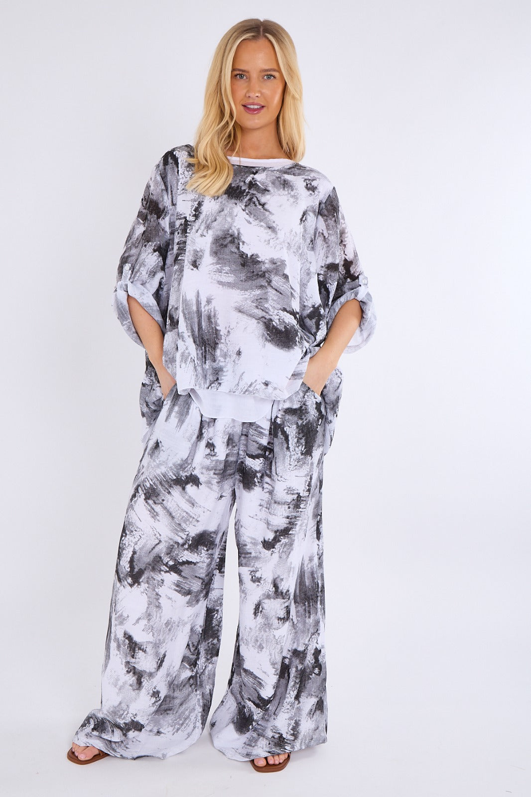 Abstract Print Top & Wide Leg Trouser Co-Ord Set
