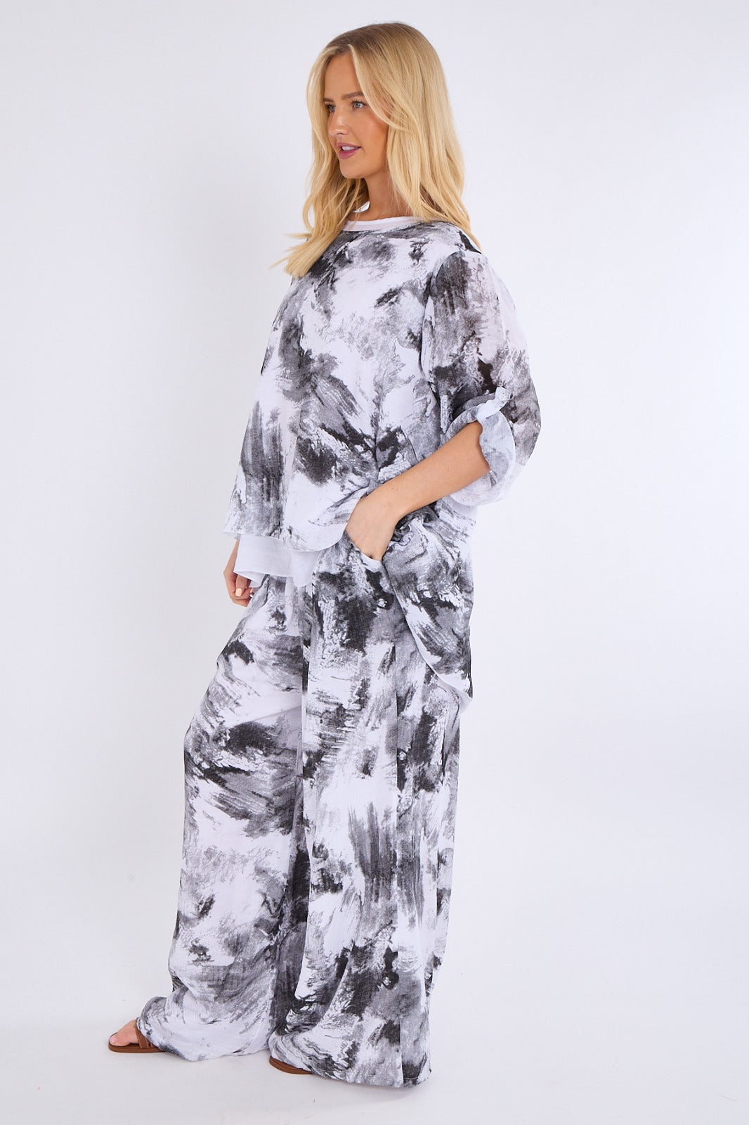 Abstract Print Top & Wide Leg Trouser Co-Ord Set