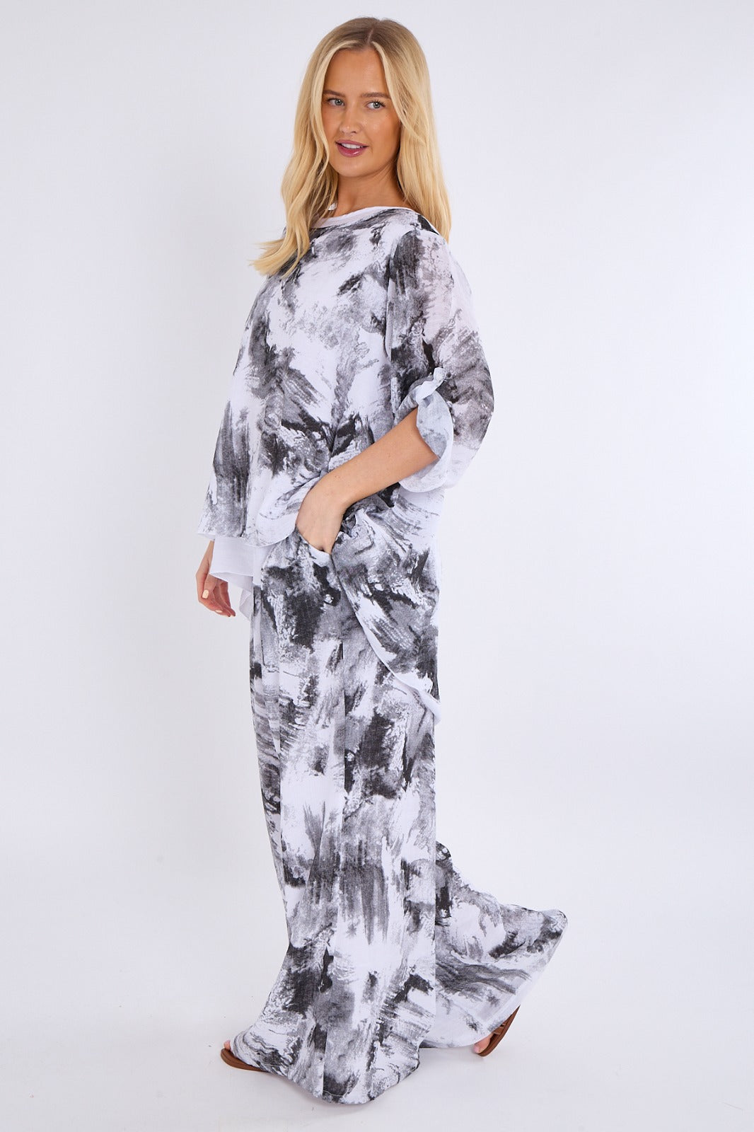 Abstract Print Top & Wide Leg Trouser Co-Ord Set