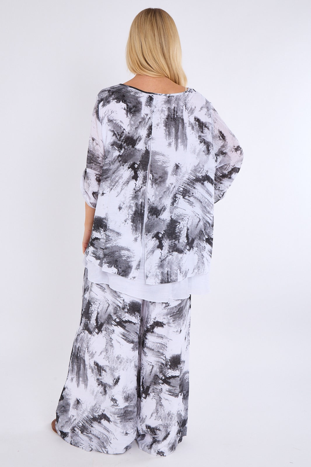 Abstract Print Top & Wide Leg Trouser Co-Ord Set