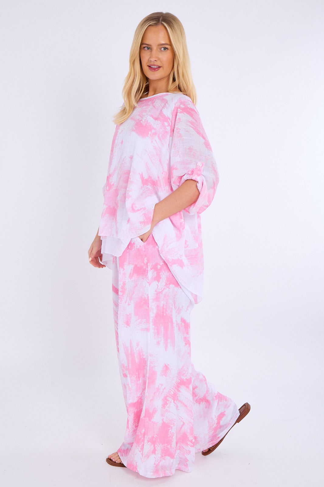 Abstract Print Top & Wide Leg Trouser Co-Ord Set