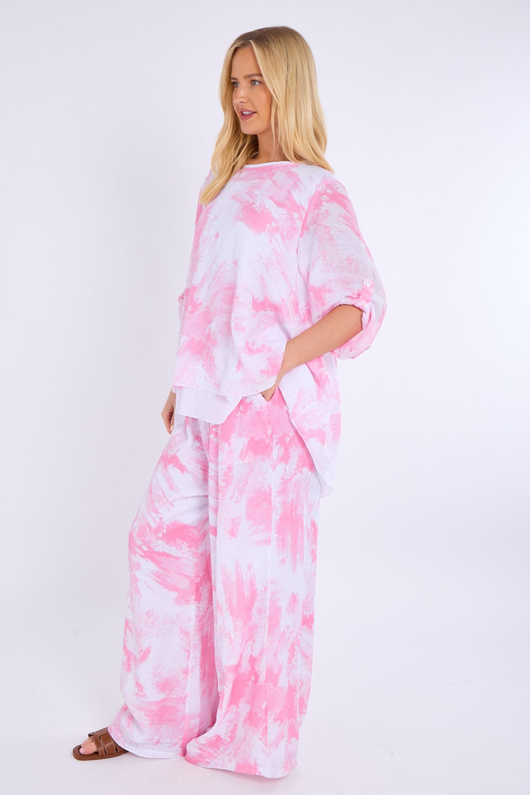 Abstract Print Top & Wide Leg Trouser Co-Ord Set