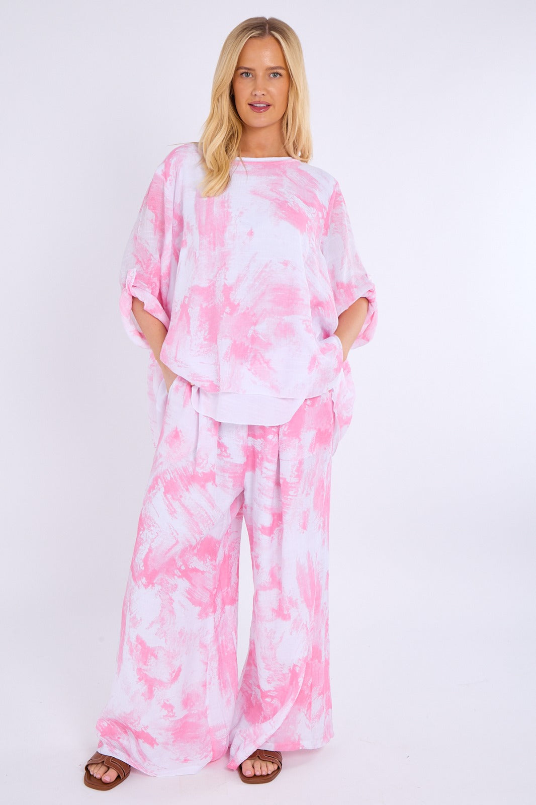 Abstract Print Top & Wide Leg Trouser Co-Ord Set