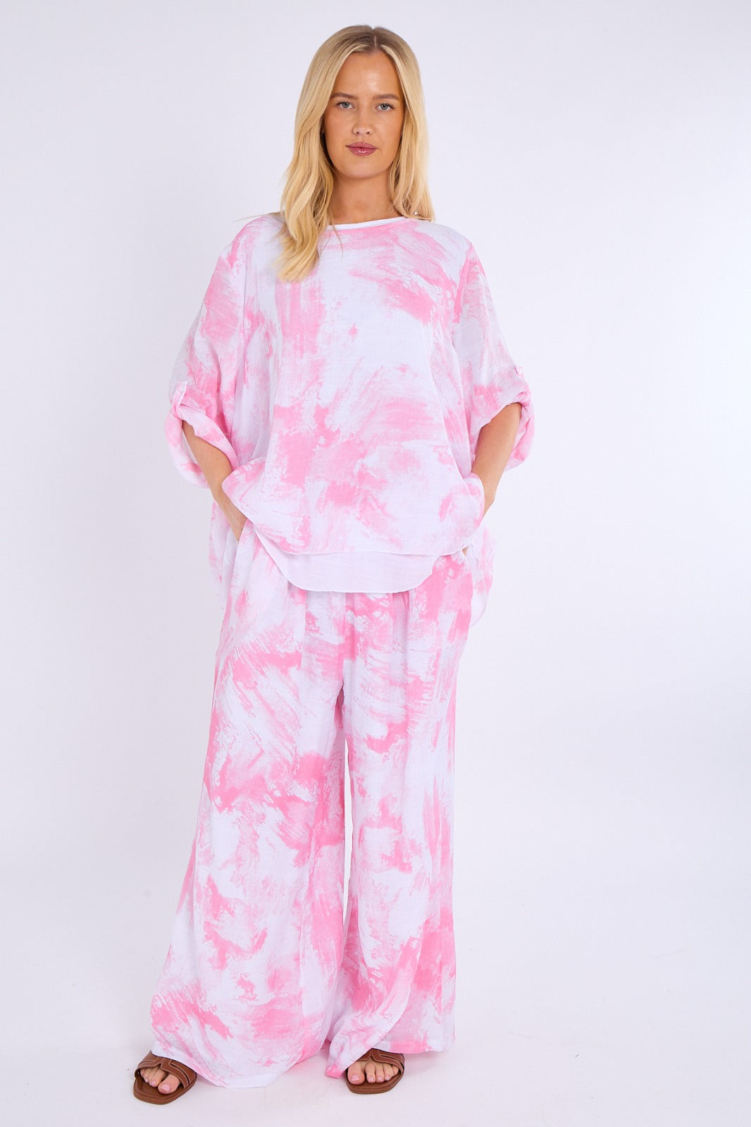 Abstract Print Top & Wide Leg Trouser Co-Ord Set