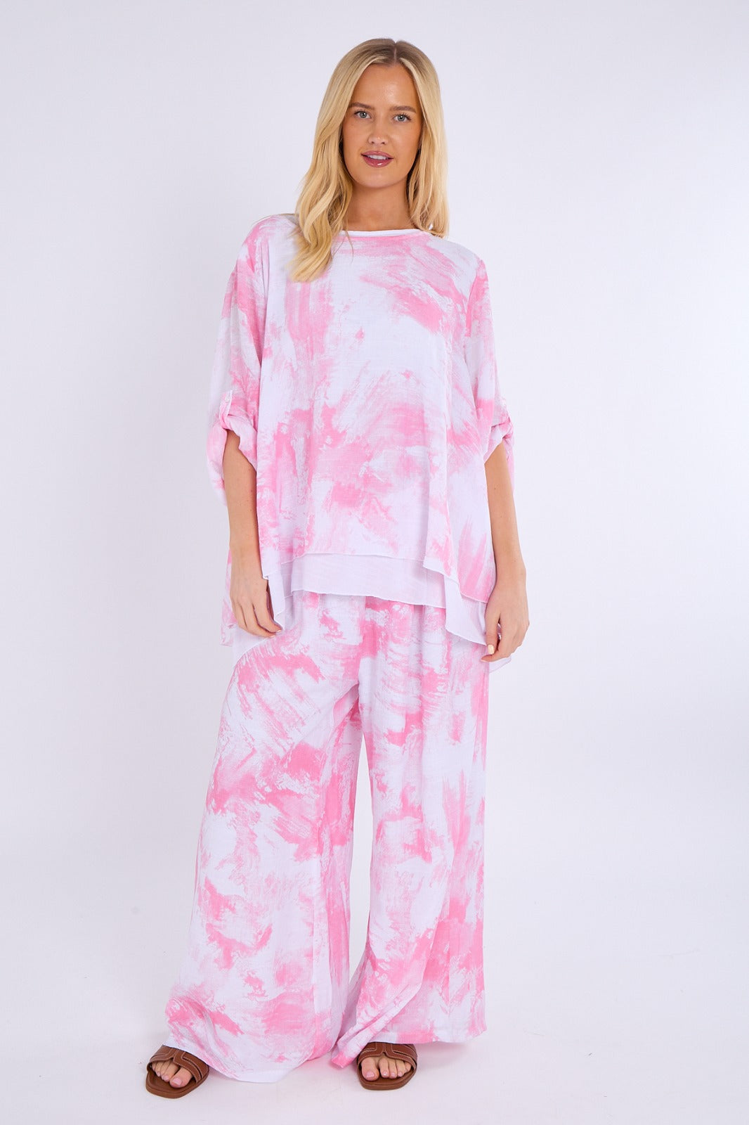 Abstract Print Top & Wide Leg Trouser Co-Ord Set