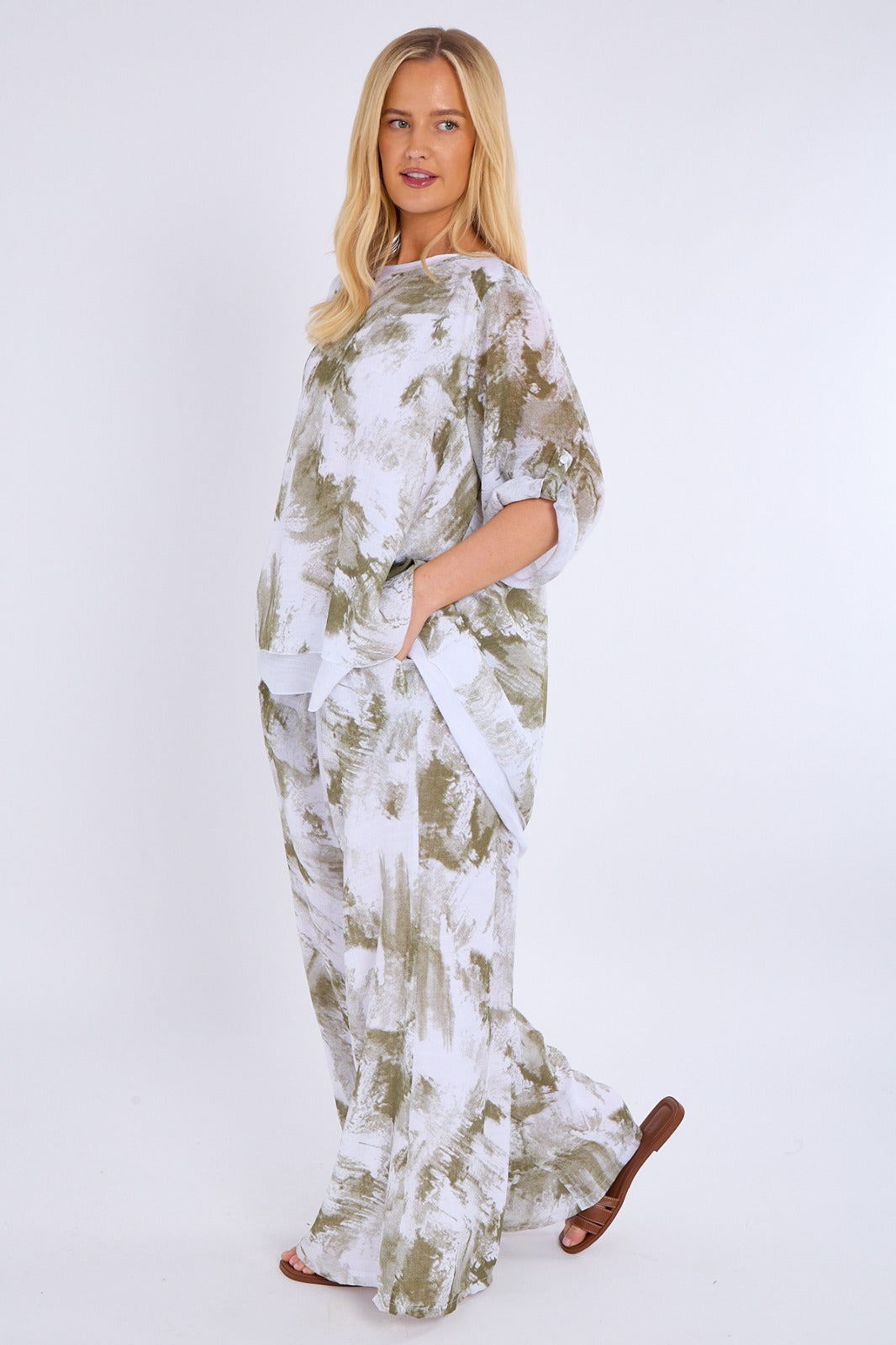 Abstract Print Top & Wide Leg Trouser Co-Ord Set