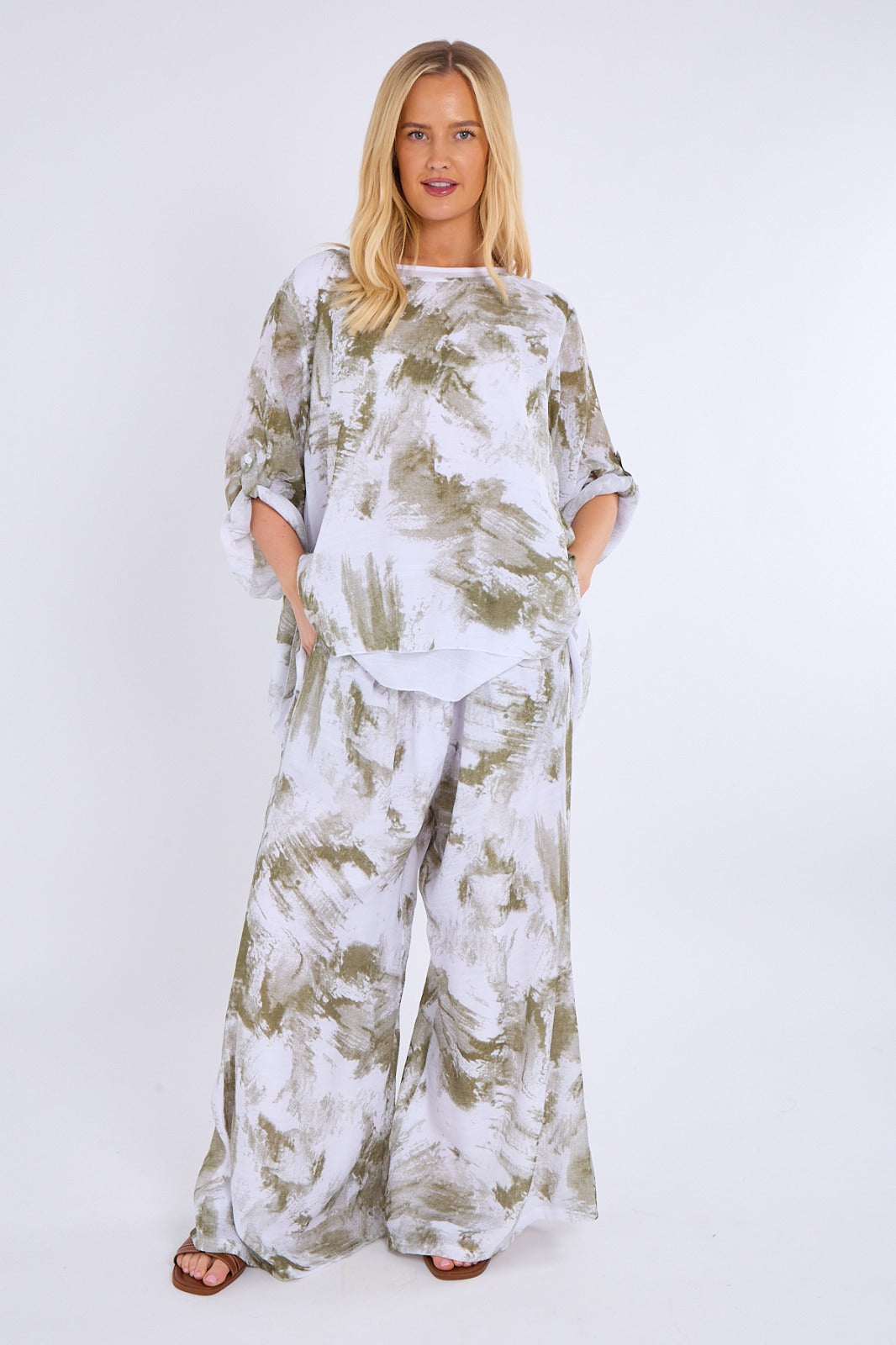 Abstract Print Top & Wide Leg Trouser Co-Ord Set