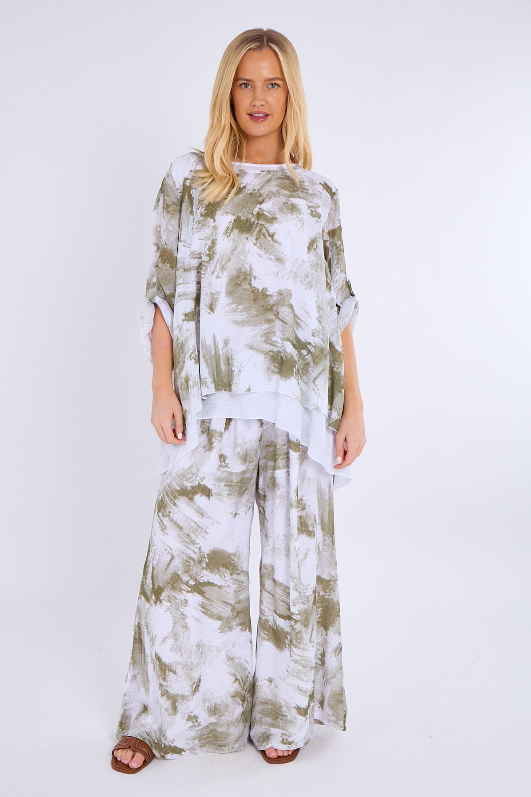 Abstract Print Top & Wide Leg Trouser Co-Ord Set