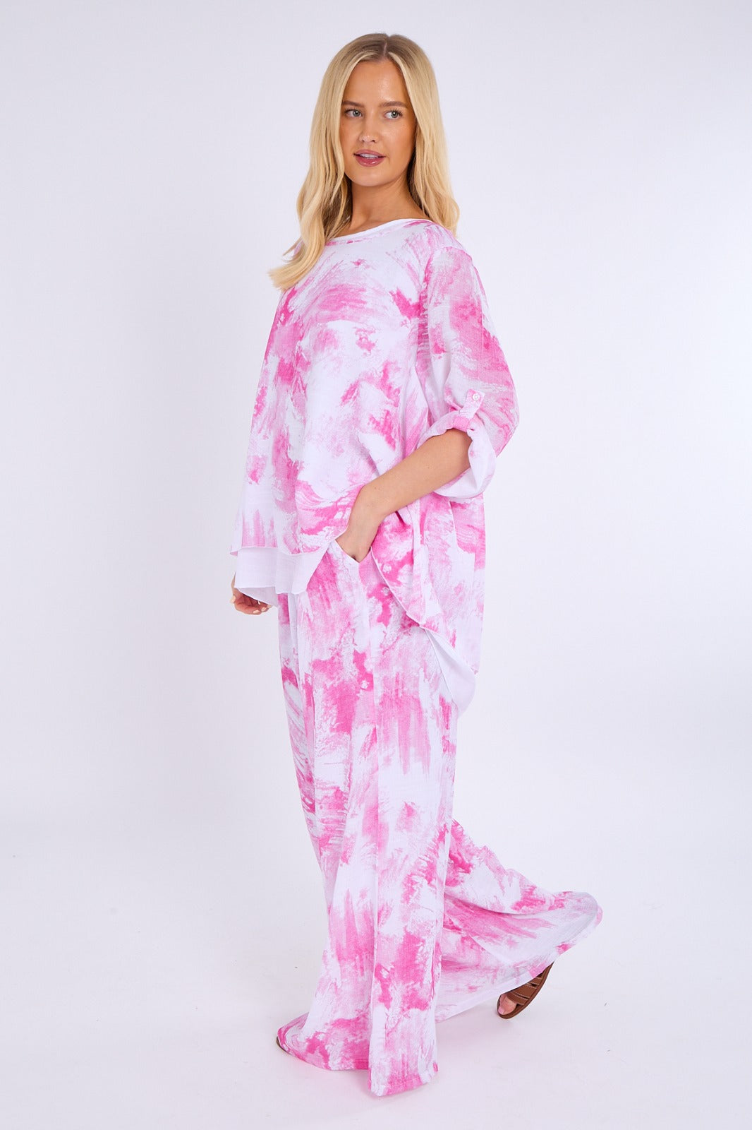 Abstract Print Top & Wide Leg Trouser Co-Ord Set