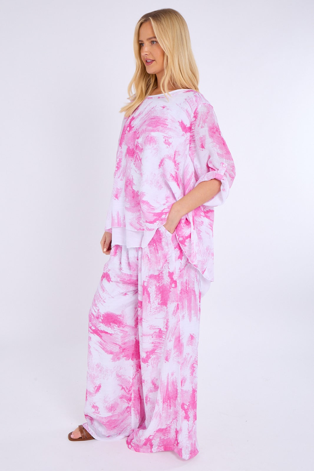 Abstract Print Top & Wide Leg Trouser Co-Ord Set