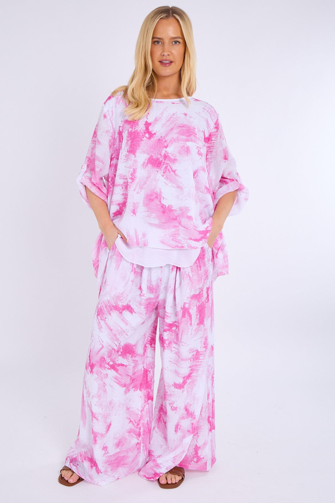Abstract Print Top & Wide Leg Trouser Co-Ord Set