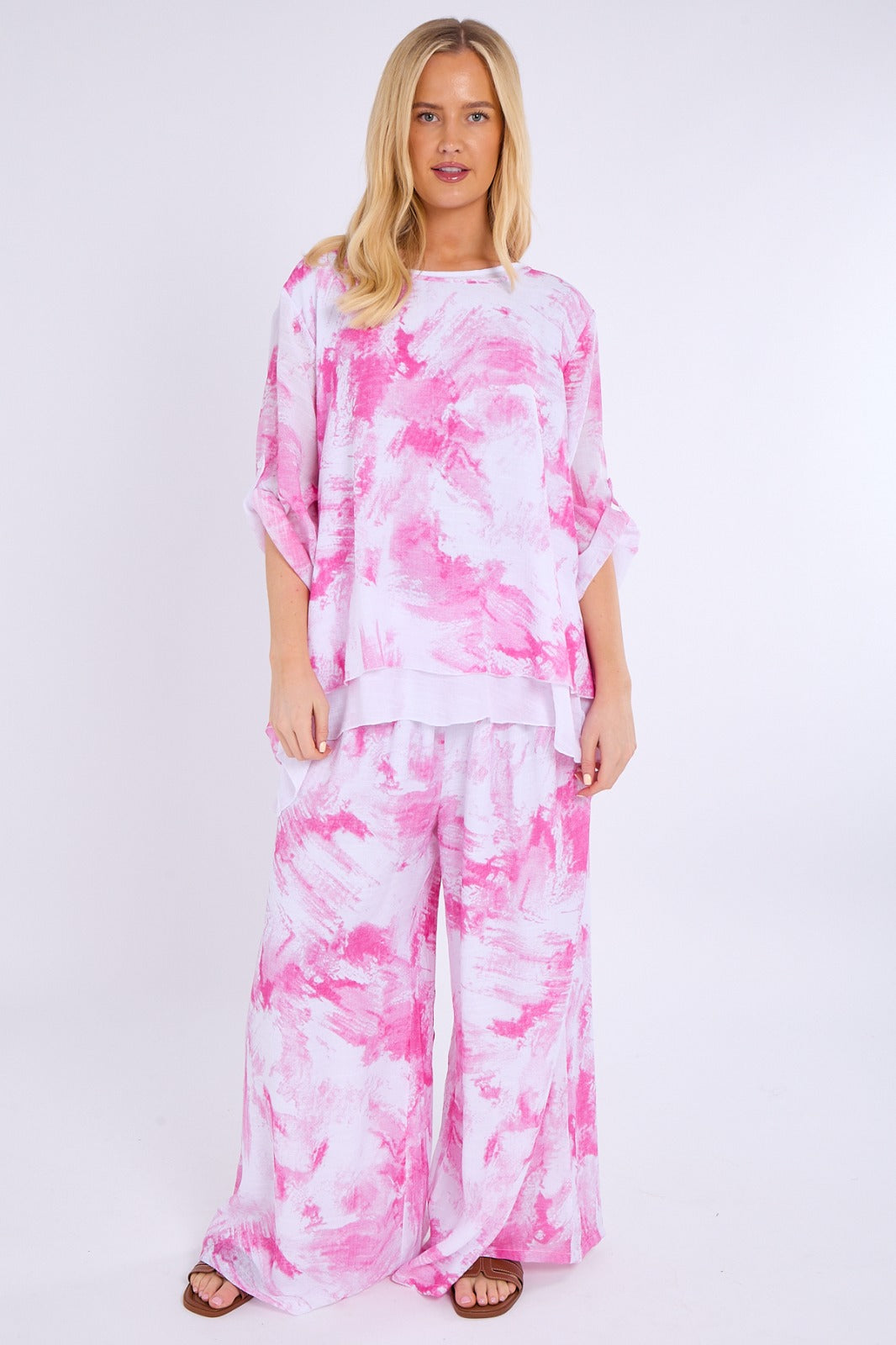 Abstract Print Top & Wide Leg Trouser Co-Ord Set