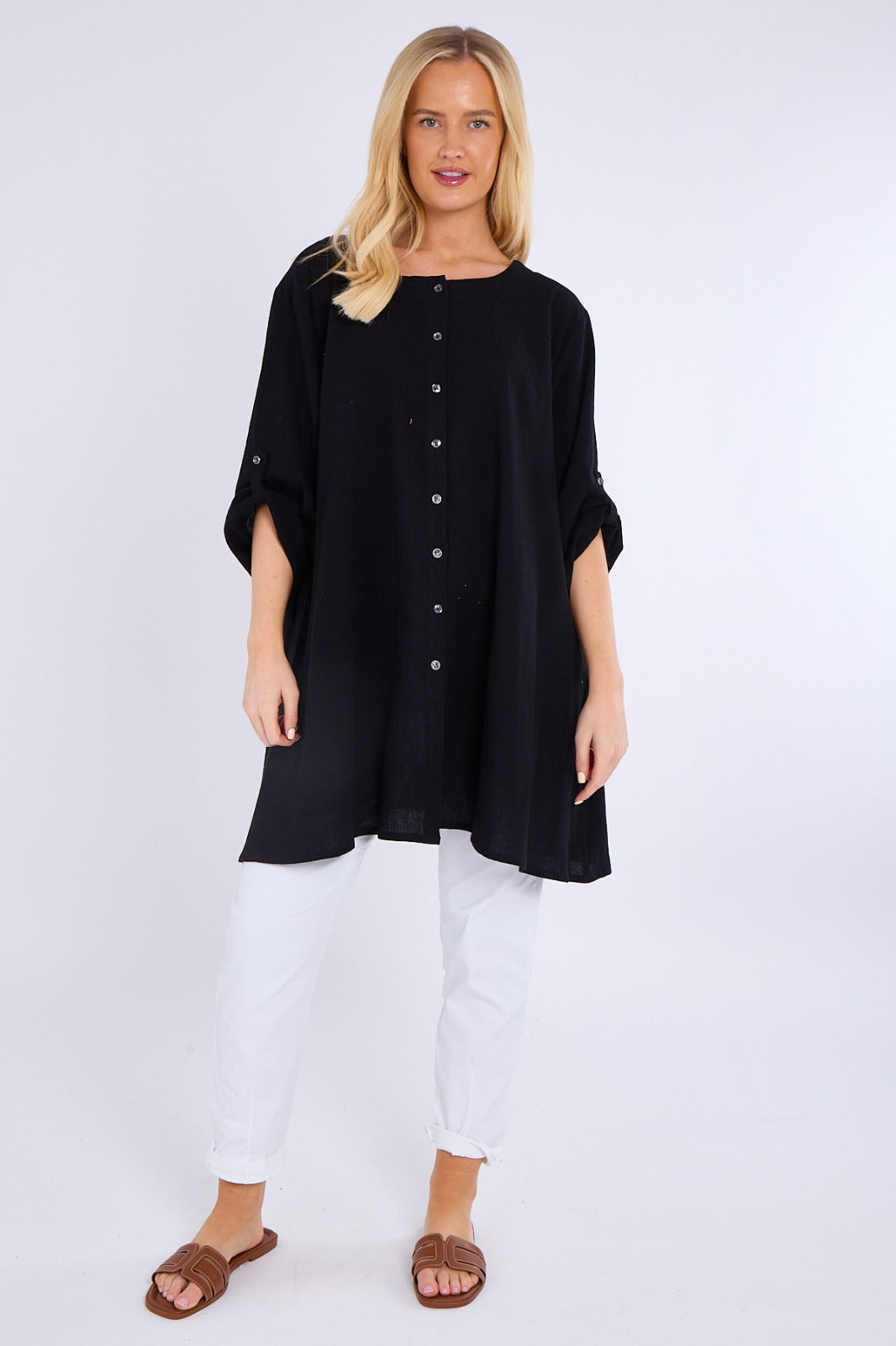 Button-Front Tunic with Pockets