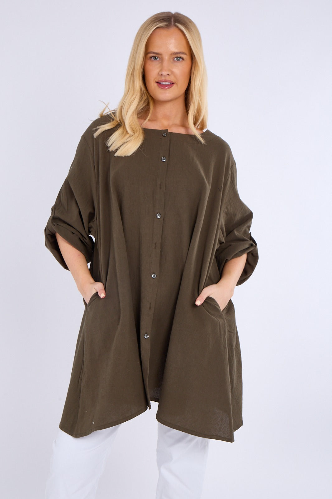 Button-Front Tunic with Pockets