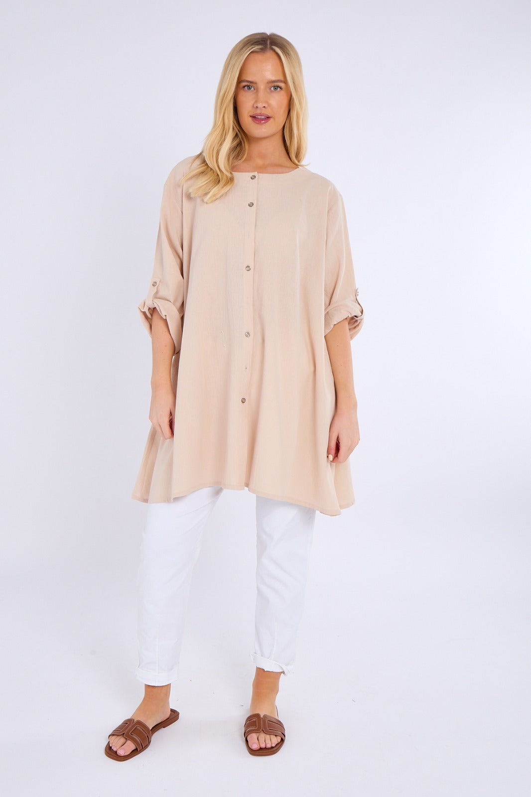 Button-Front Tunic with Pockets