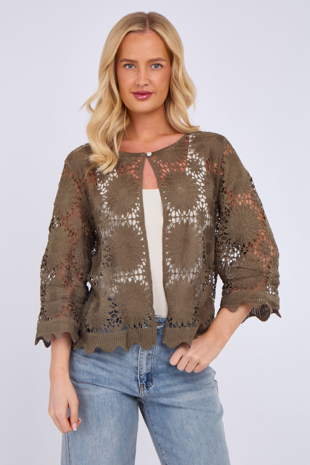 Sunflower Lace Button Front Cardigan