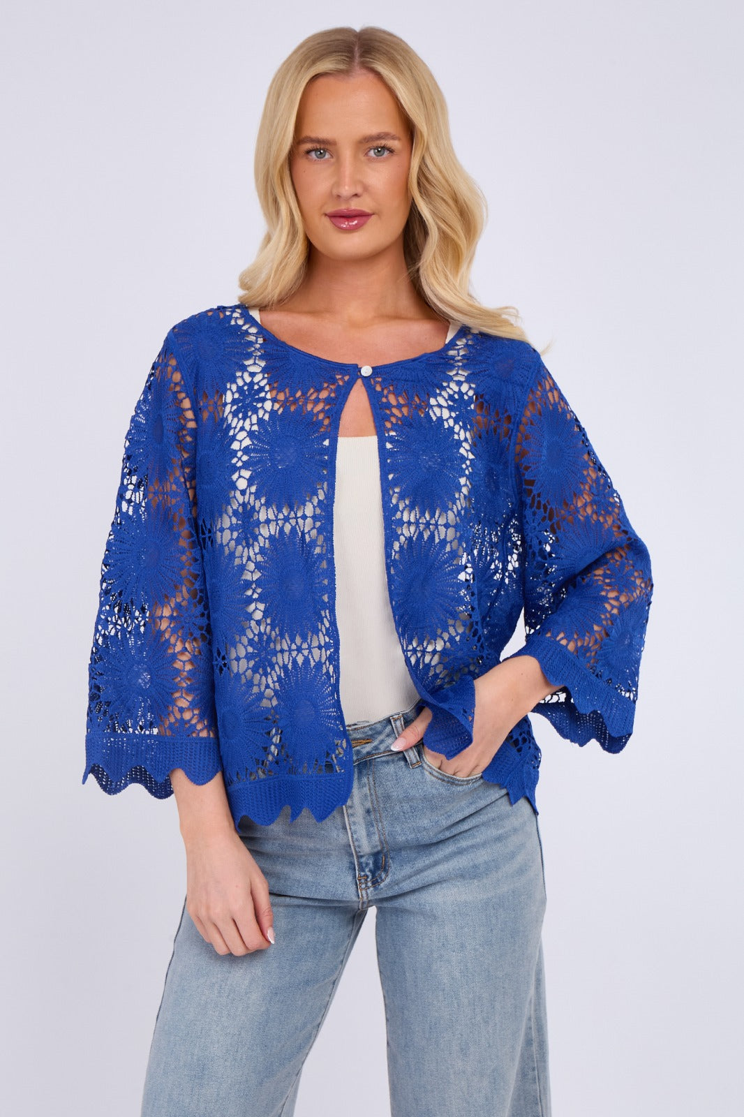 Sunflower Lace Button Front Cardigan