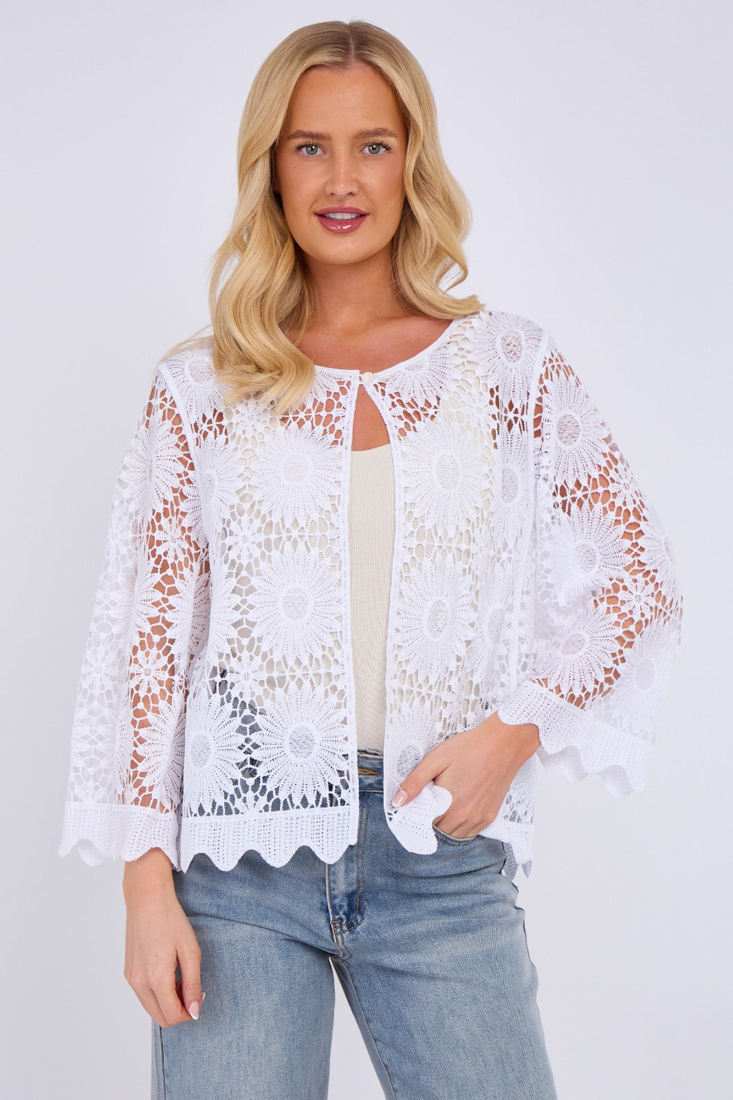 Sunflower Lace Button Front Cardigan