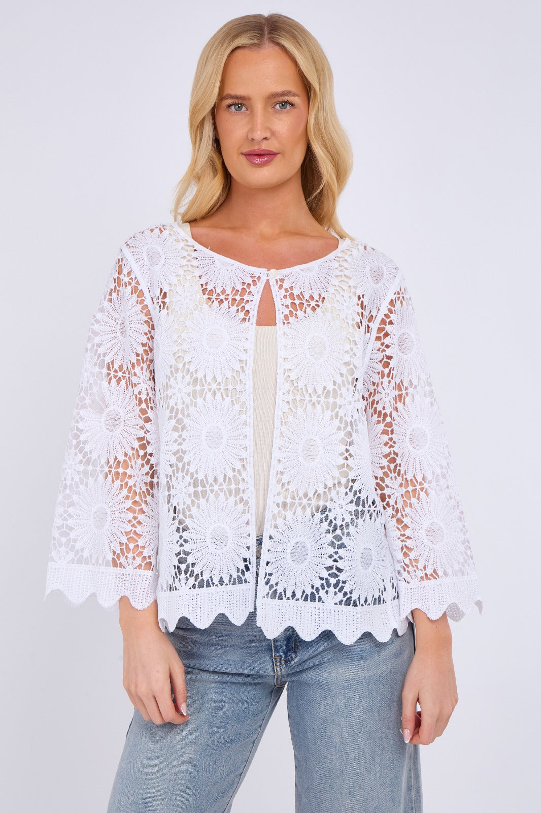 Sunflower Lace Button Front Cardigan